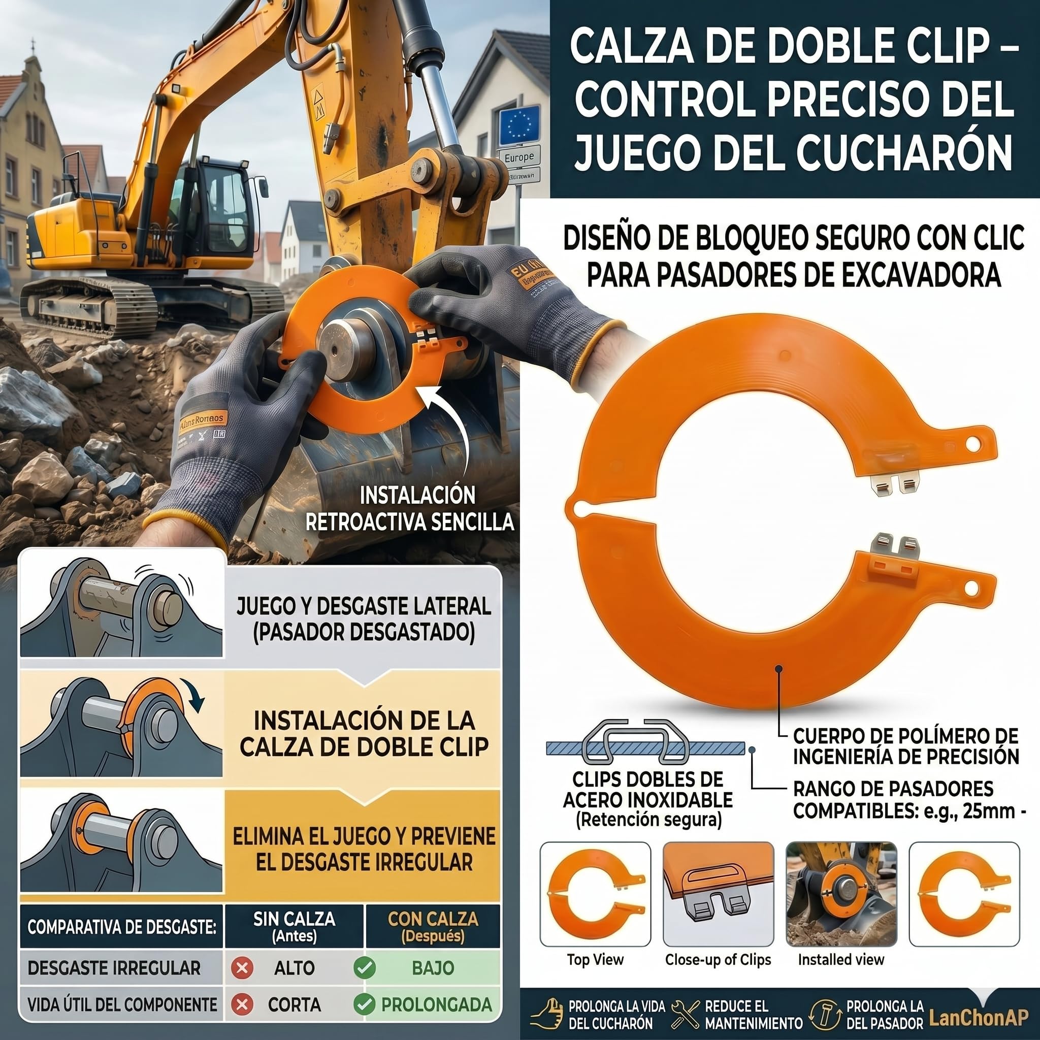 [Paquete de 10] Juego de Arandelas para Pasadores de Cuchara de Excavadora – Ajuste para Pasadores de 50 mm, Grosor de 3 mm, Compatible con Equipos JCB, Kubota, CAT, Komatsu
