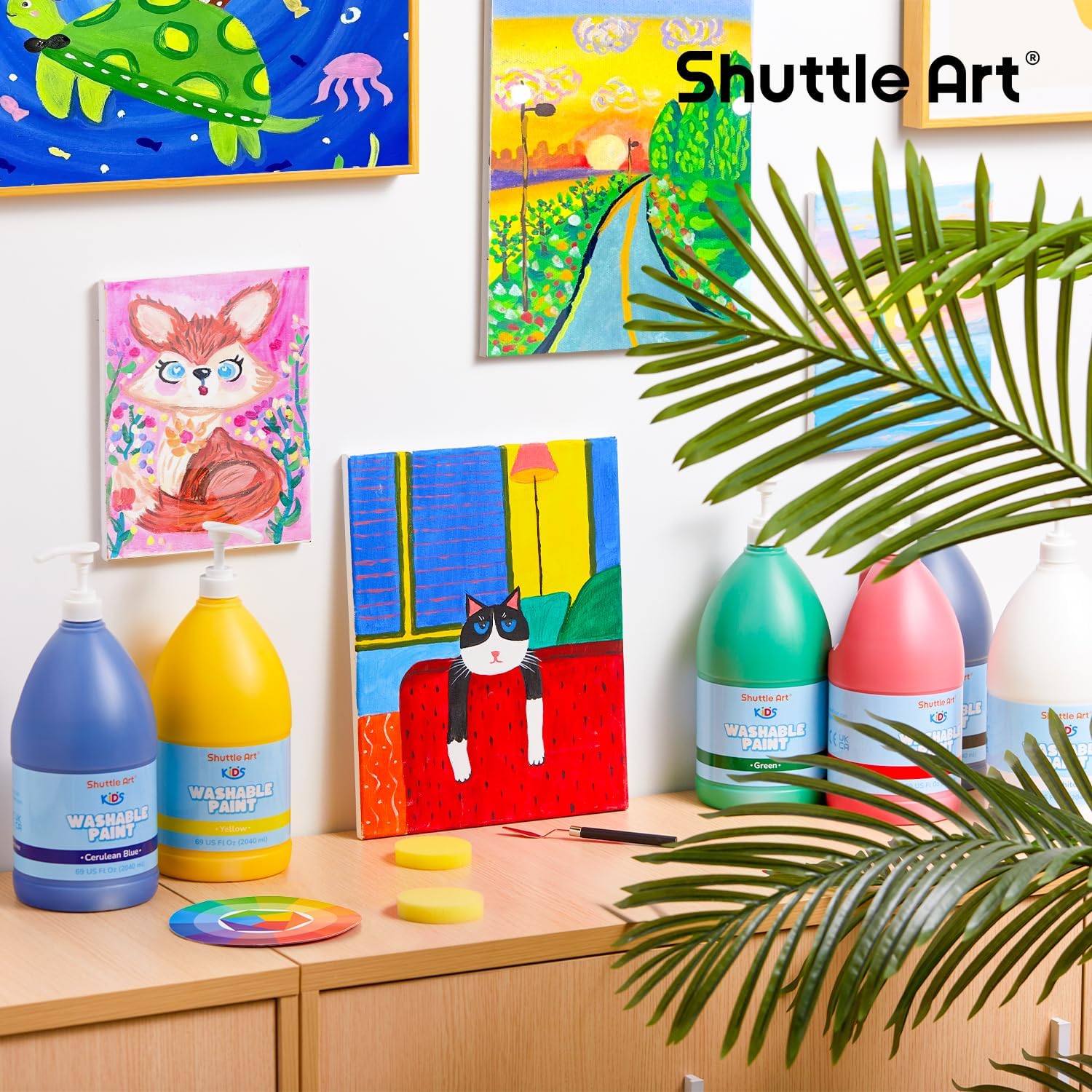Shuttle Art 6 Colors Washable Paint for Kids, 69 oz Bulk Tempera Paint with Pump, Non-Toxic Kids Washable Paint for Art and Crafts, School & Home Must Haves