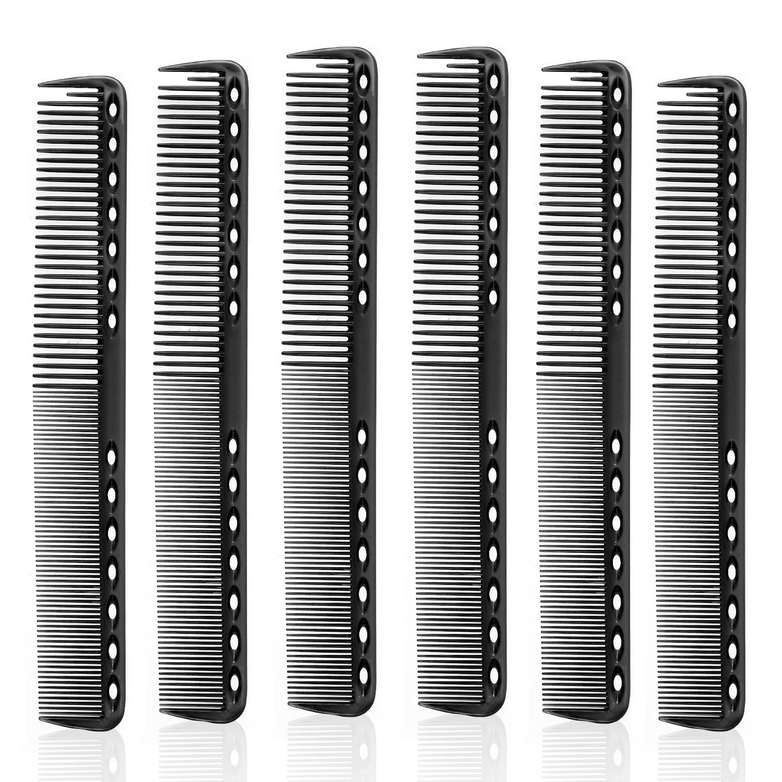 6PC Carbon Fiber Cutting Comb - Barber & Hair Stylist Comb, Heat Resistant, Medium & Fine Tooth for Men & Women, Clipper Cuts, Home Salon