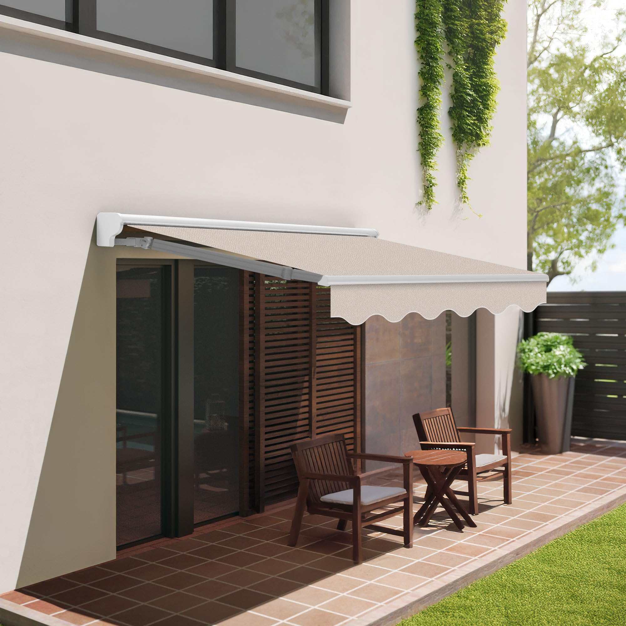 Wasabi Toldo Retráctil Exterior 400x250cm Arena Poliéster – Estructura Semicofre de Aluminio – Lona Protección Solar – Manivela Incluida – Manual Enrollable Terraza Jardín Balcón