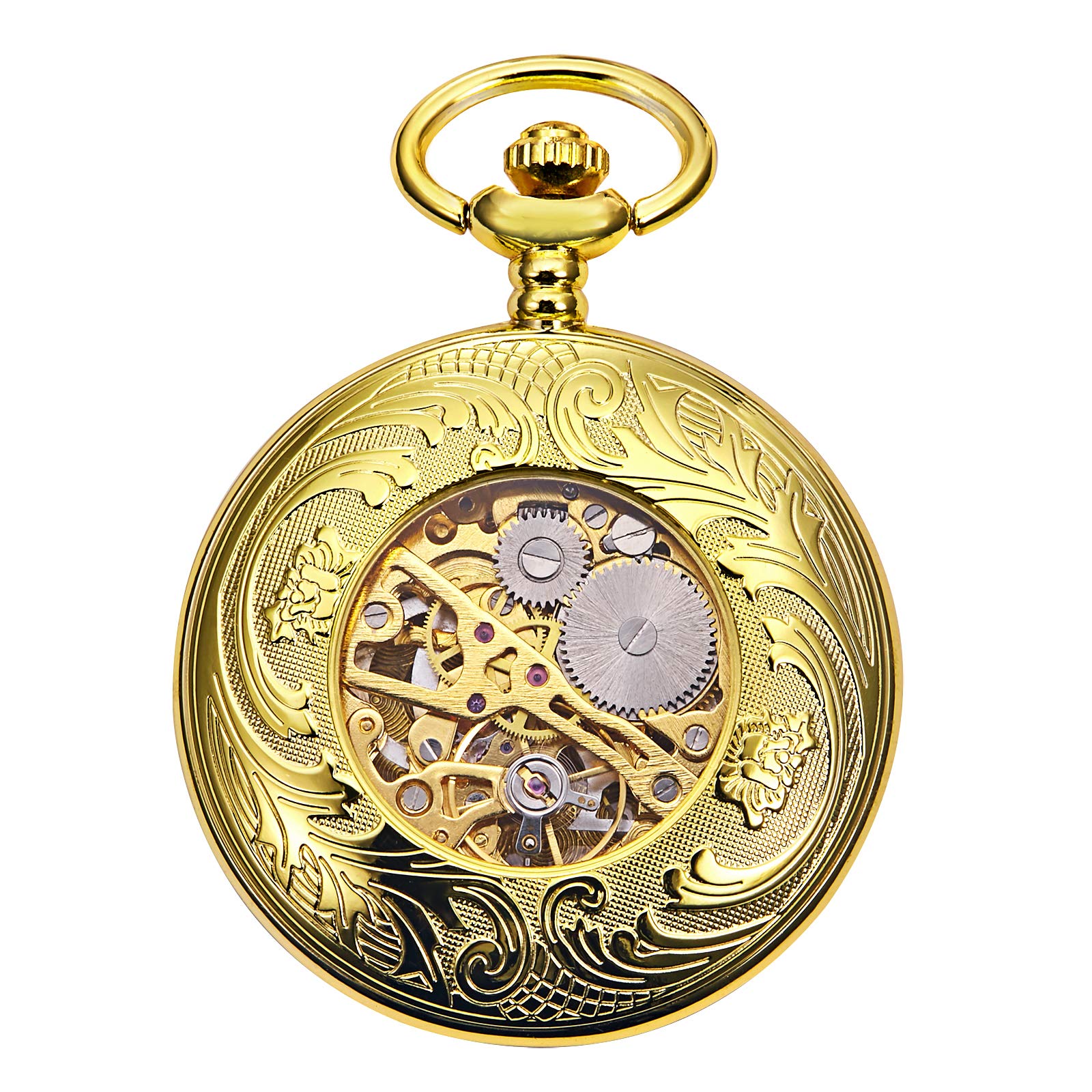 Treeweto - Reloj de bolsillo con esfera de esqueleto y bolsillo mecánico para hombres y mujeres