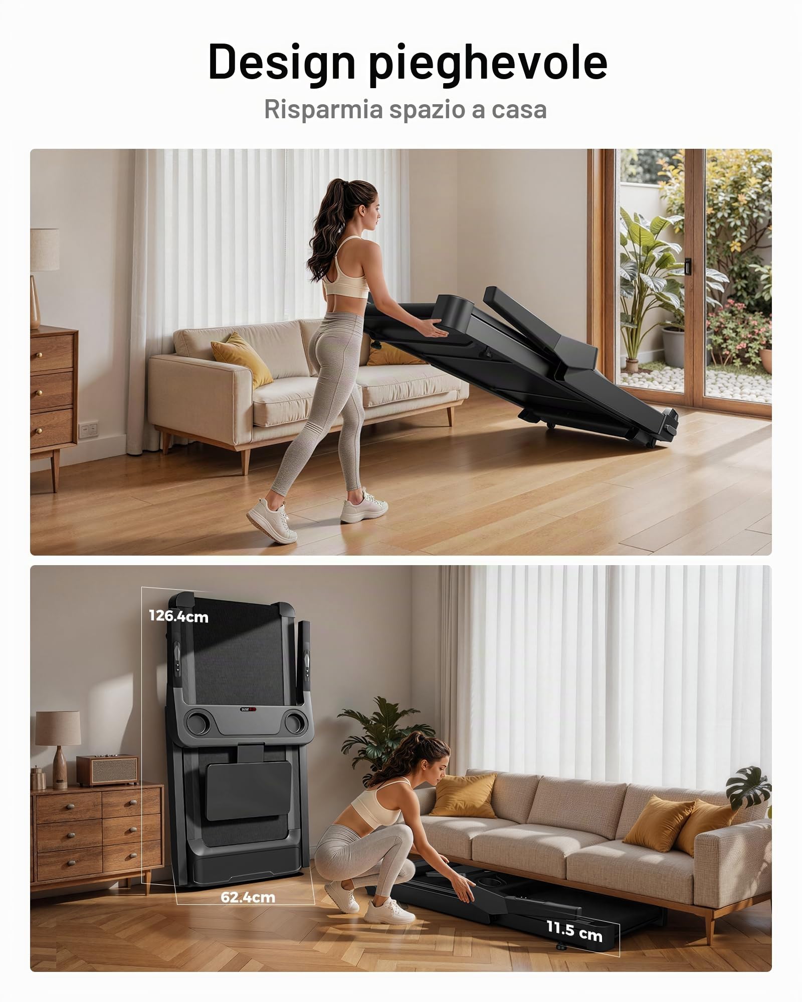 CURSOR - Tapis roulant per casa, con pendenza del 16%, 14 km/h, pieghevole, con cardiofrequenzimetro, motore silenzioso da 3,5 CV, indicatore LED, carico massimo 180 kg, maniglia
