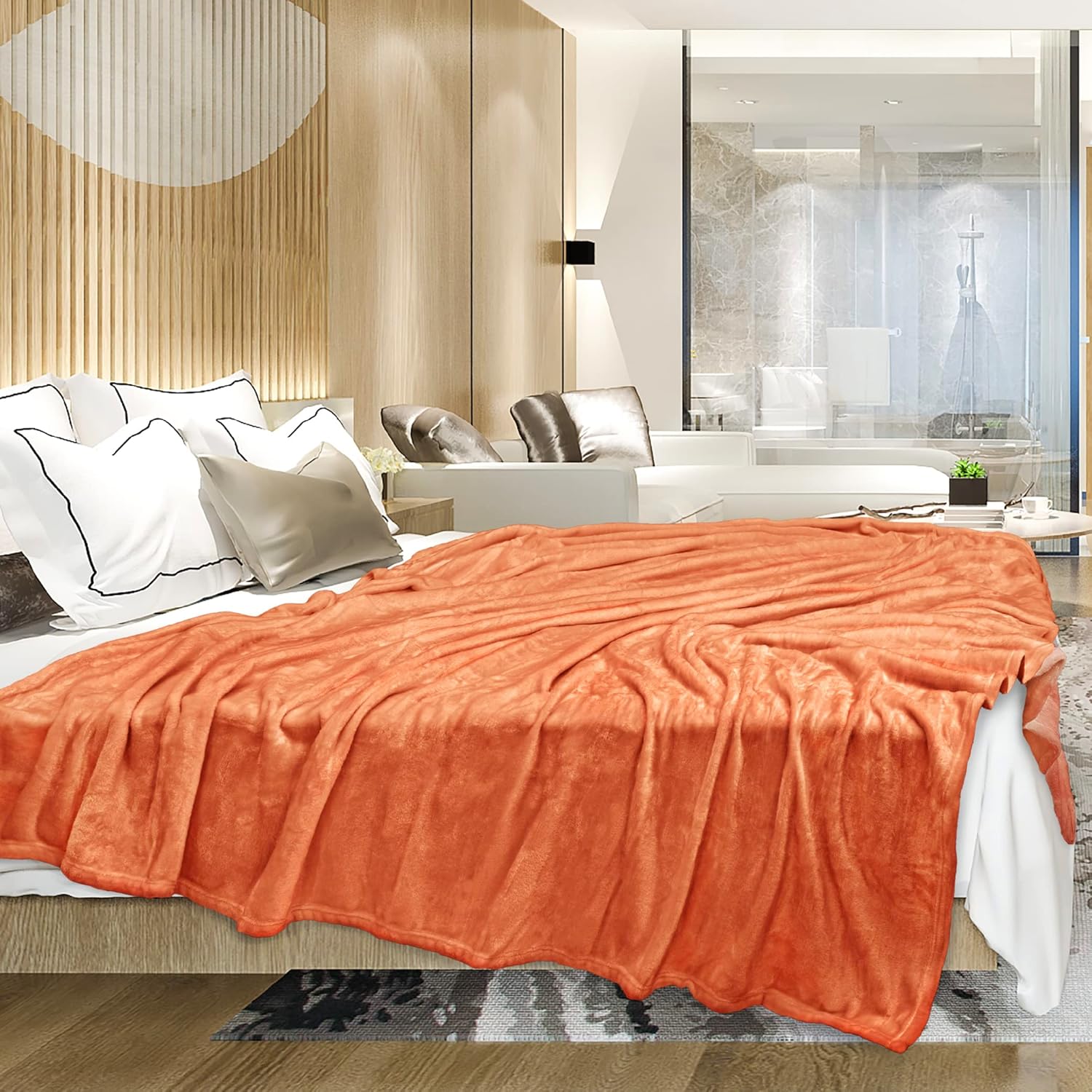 PAVILIA Orange Fleece Throw Blanket for Couch, Coral Peach Soft Fuzzy Fall Flannel Throw for Sofa, Luxury Plush Microfiber Bed Blanket, Cozy Home Halloween Velvet Gift Blanket, 50x60 - Image 9