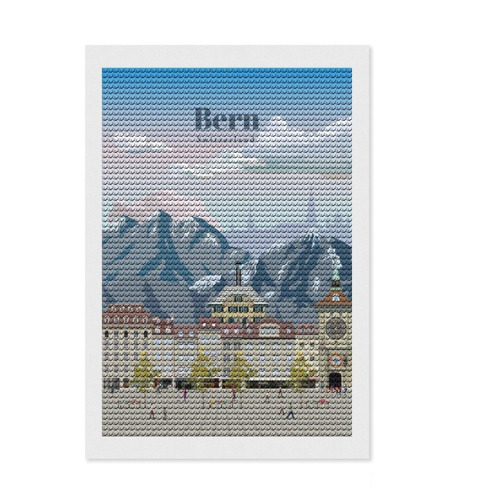 Junmoney Travel to Bern Diamond Art Kit 8"x12", Easy to Follow Symbols, Mindful Craft Activity, Bedroom Decor, Christmas Gift