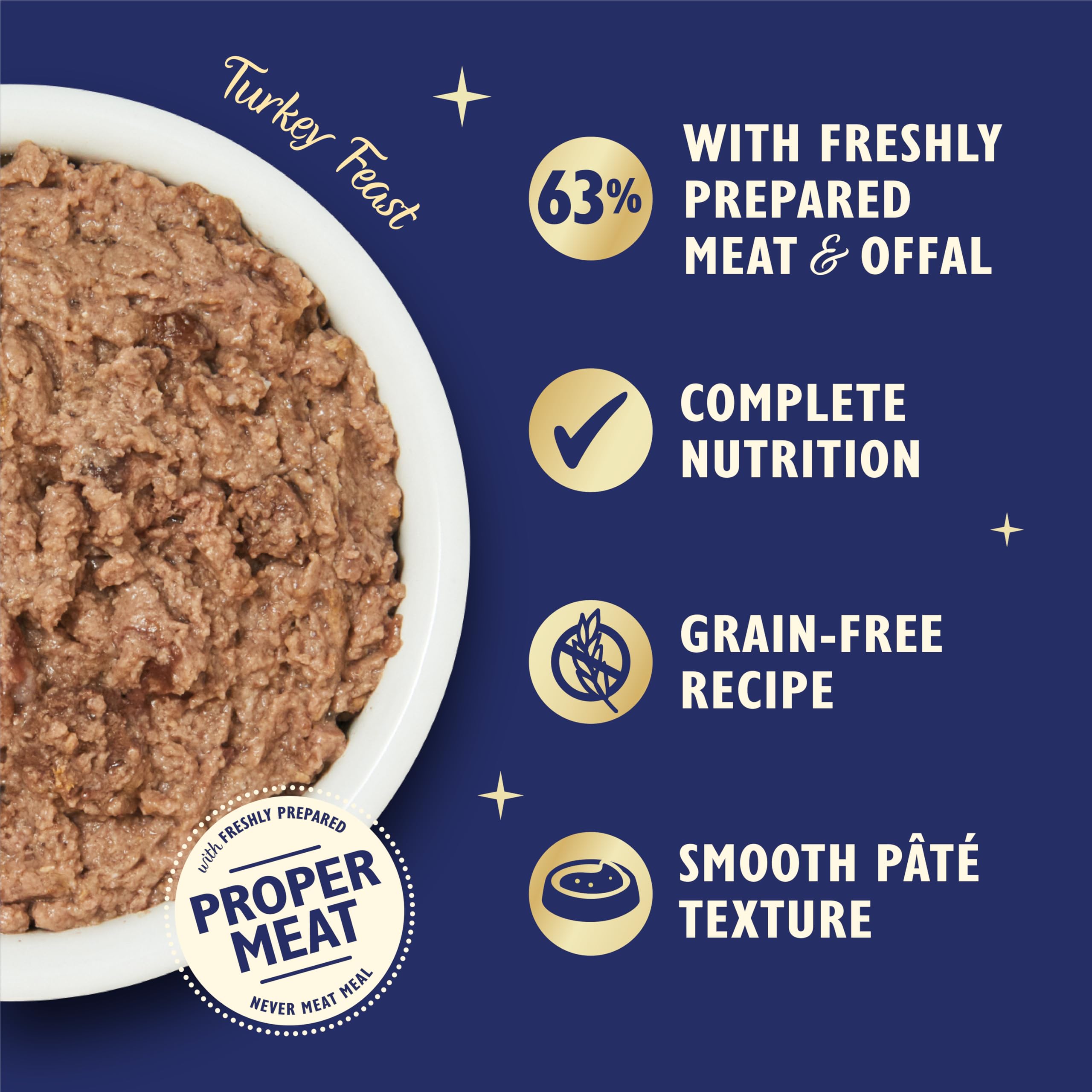 Pâtée festive en barquettes pour chats adultes Lily’s Kitchen élaborée avec des ingrédients naturels Dinde et jambon, recette sans céréales 85 g