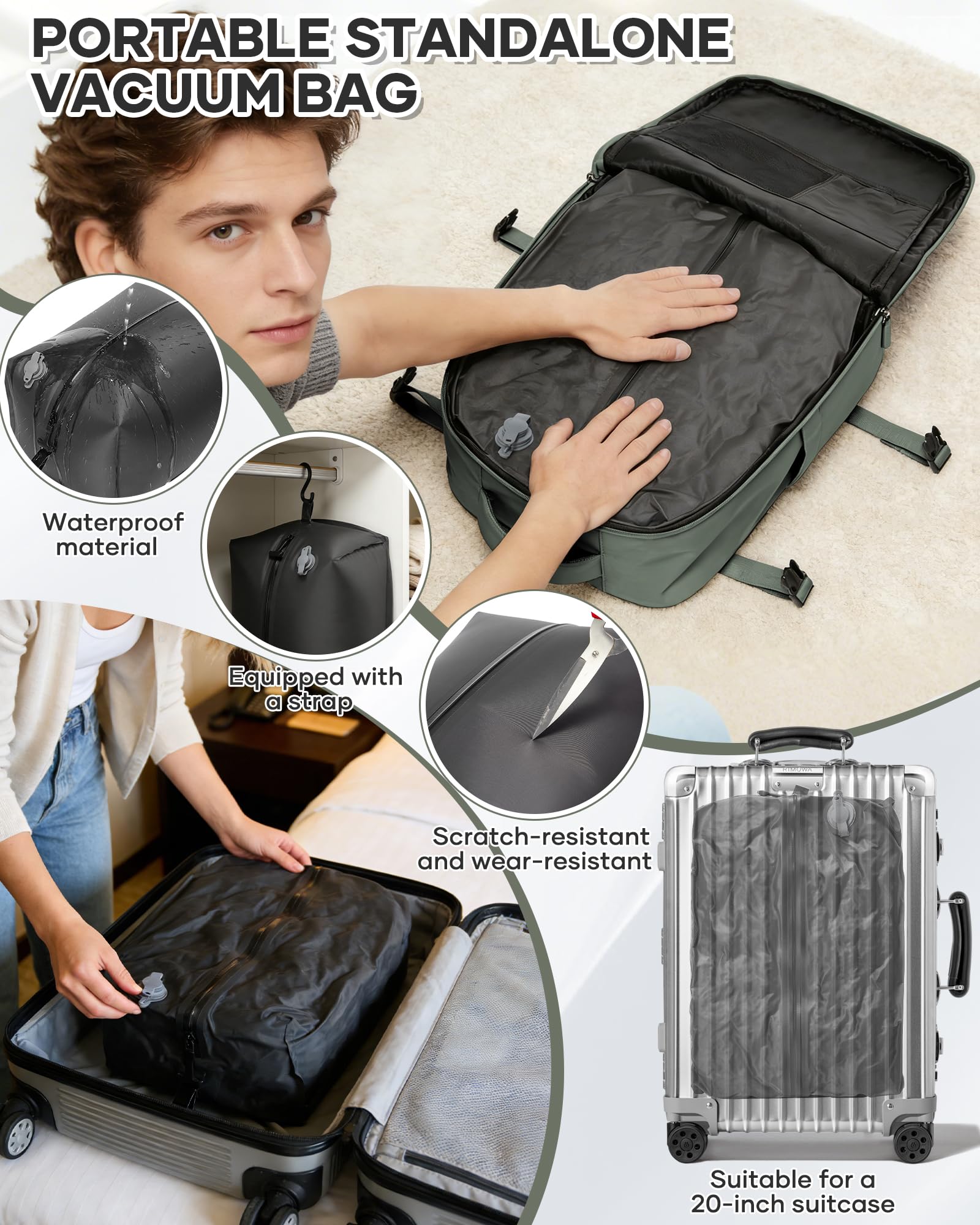 BJLFS Zaino Ryanair 40x30x20 Sottovuoto con Pompa Zaino da Viaggio Ryanair 40x20x25 Borse da Cabina per Wizzair Bagaglio a mano Easyjet Sottovuoto Zaino Casual per Laptop 14 Pollici