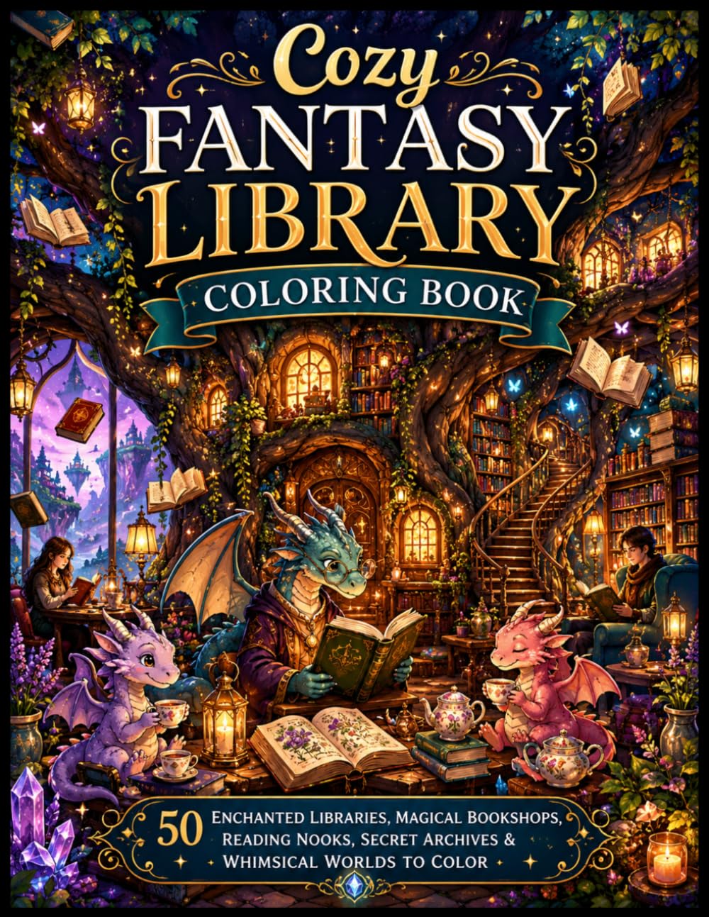 Cozy Fantasy Library Coloring Book: 50 Enchanted Libraries, Magical Bookshops, Reading Nooks, Secret Archives & Whimsical Worlds to Color (Cozy Fantasy Escapes)