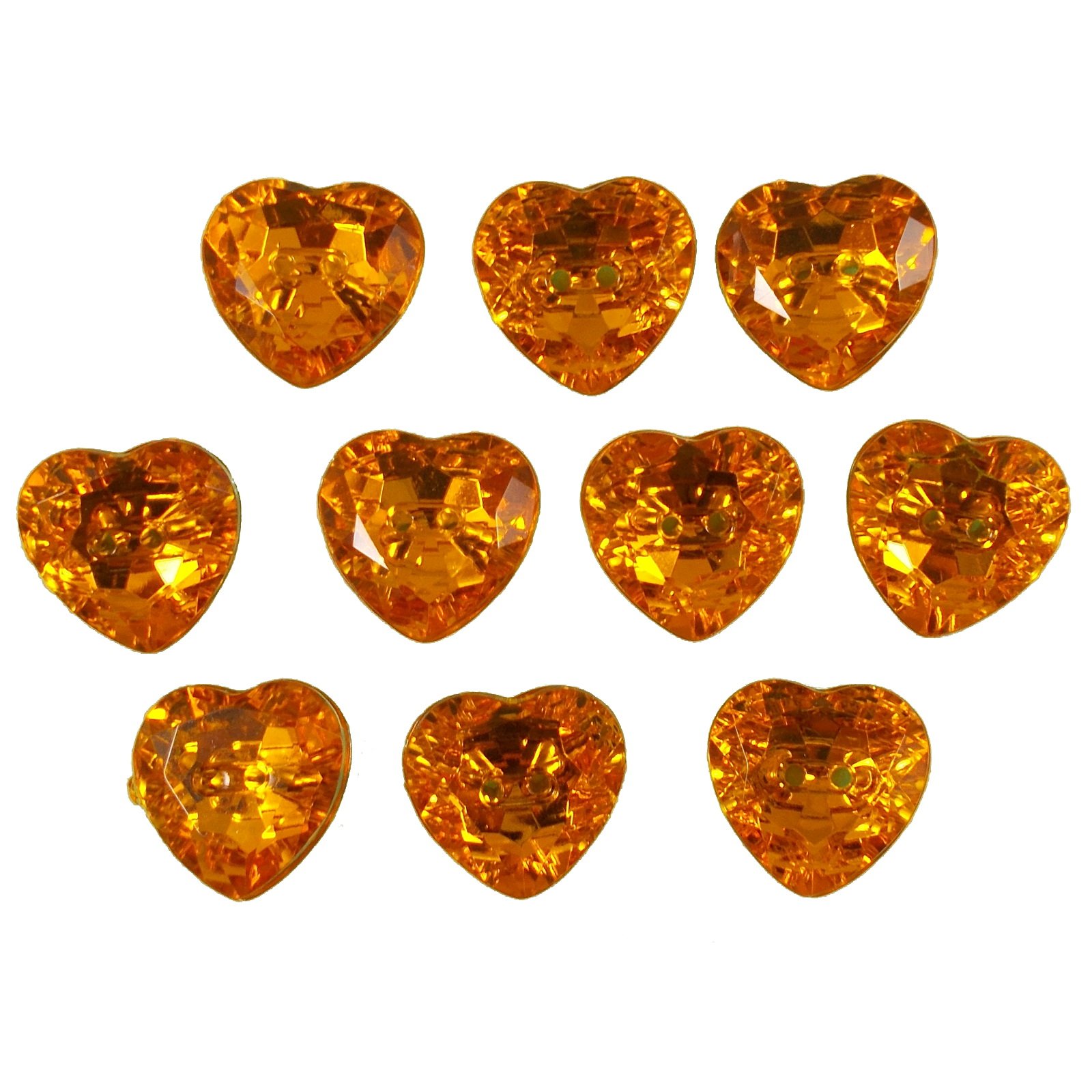 Acrylic Crystal Effect Heart Shape Buttons 12mm Pack of 10 (Amber)