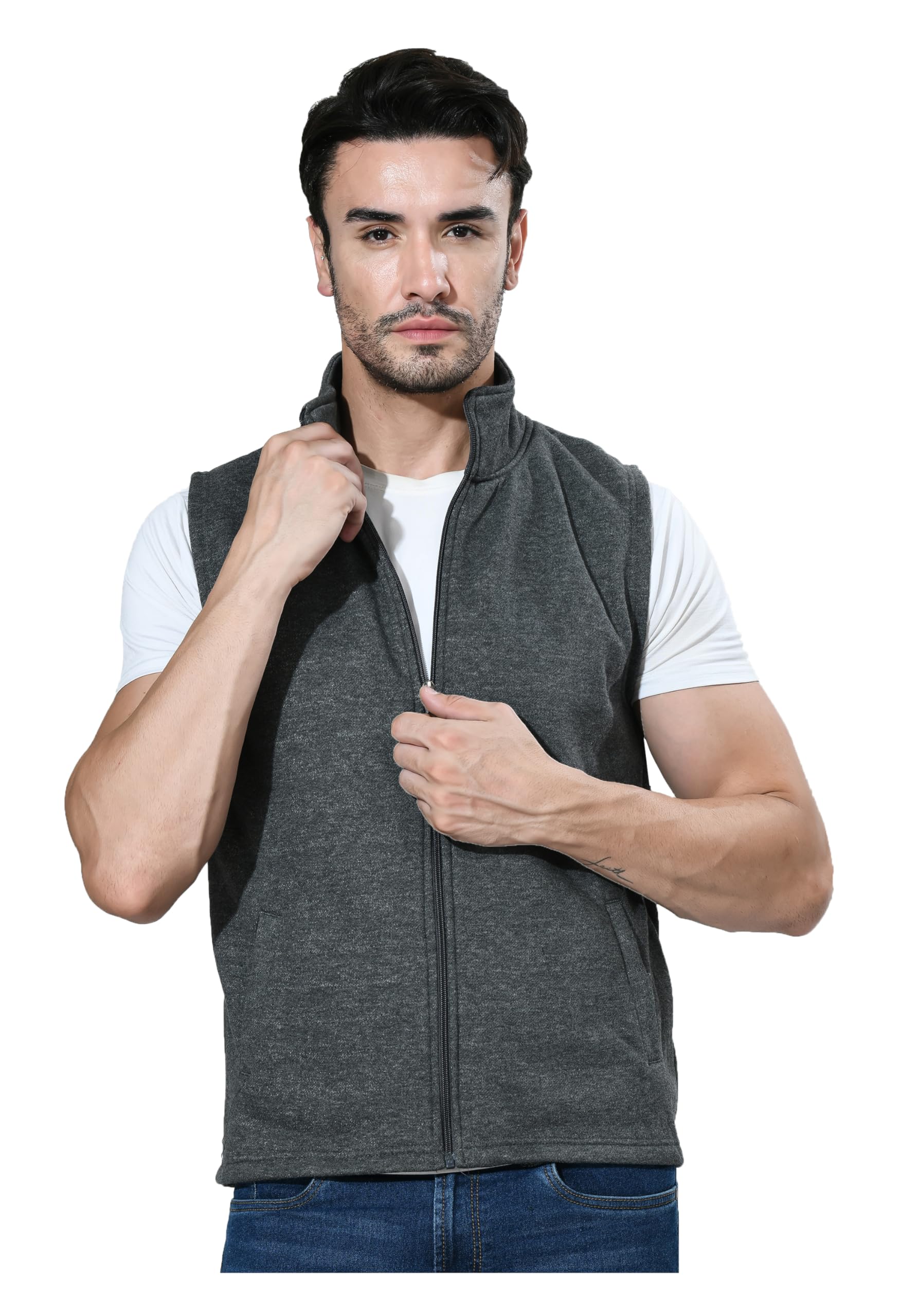 kayu Men Solid Fleece Sleeveless Winter Jacket with Zip Closure Warm High Neck Casual Vest Soft Regular Fit Both Side Pockets Lightweight Winter Wear for Travel Office Outdoor-picture-27