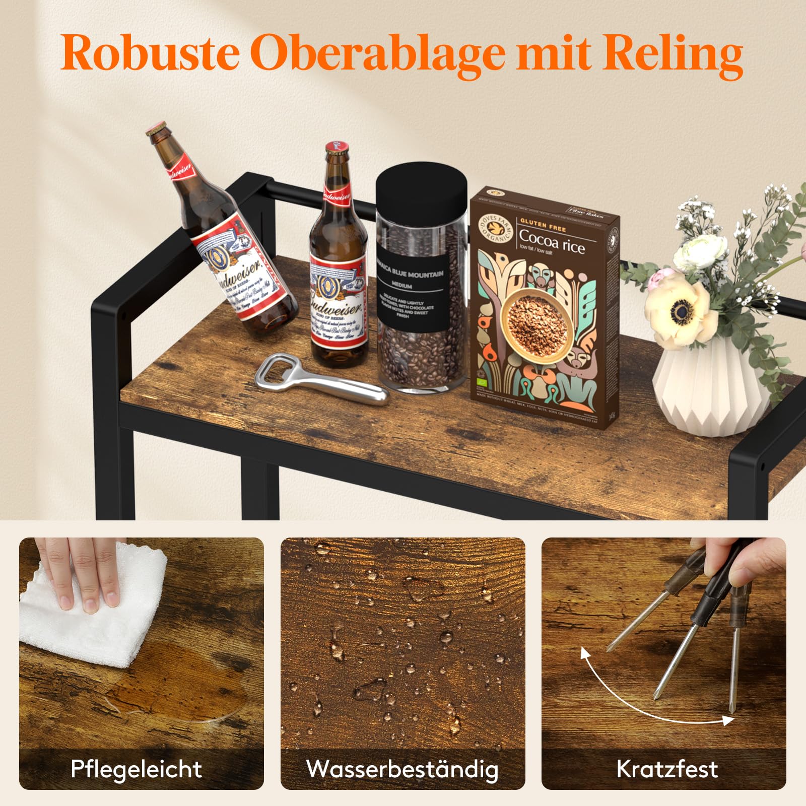 Lifewit Getränkekistenregal 4 kisten mit Ablage aus Metall, Vintage Braun | Stabil Kistenregal trag. 240 kg, Getränkeregal, Bierkisten Regal, Wasserkasten Regal für Bier Getränke Wasser Gemüse Obst bar