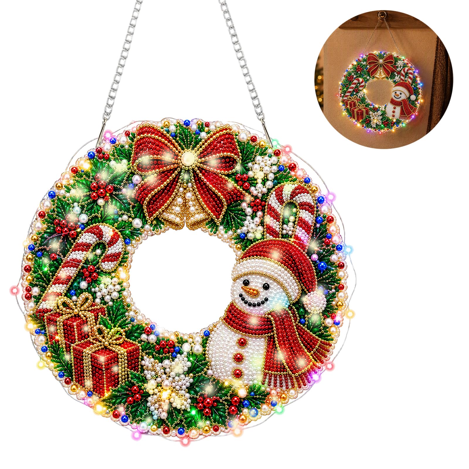 Weihnachts-LED-Kranz, Diamant-Kunstgemälde, Kunstwerk-Bastelset,