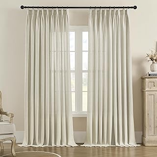MASWOND Linen Pinch Pleated Semi Sheer Curtains 52W x 90L Inches, Linen Light Filtering Window Curtains for Living Room Bedroom, Pinch Pleat Drapes Easy Hanging Via Hooks (Linen, 1 Panel) - Buy now