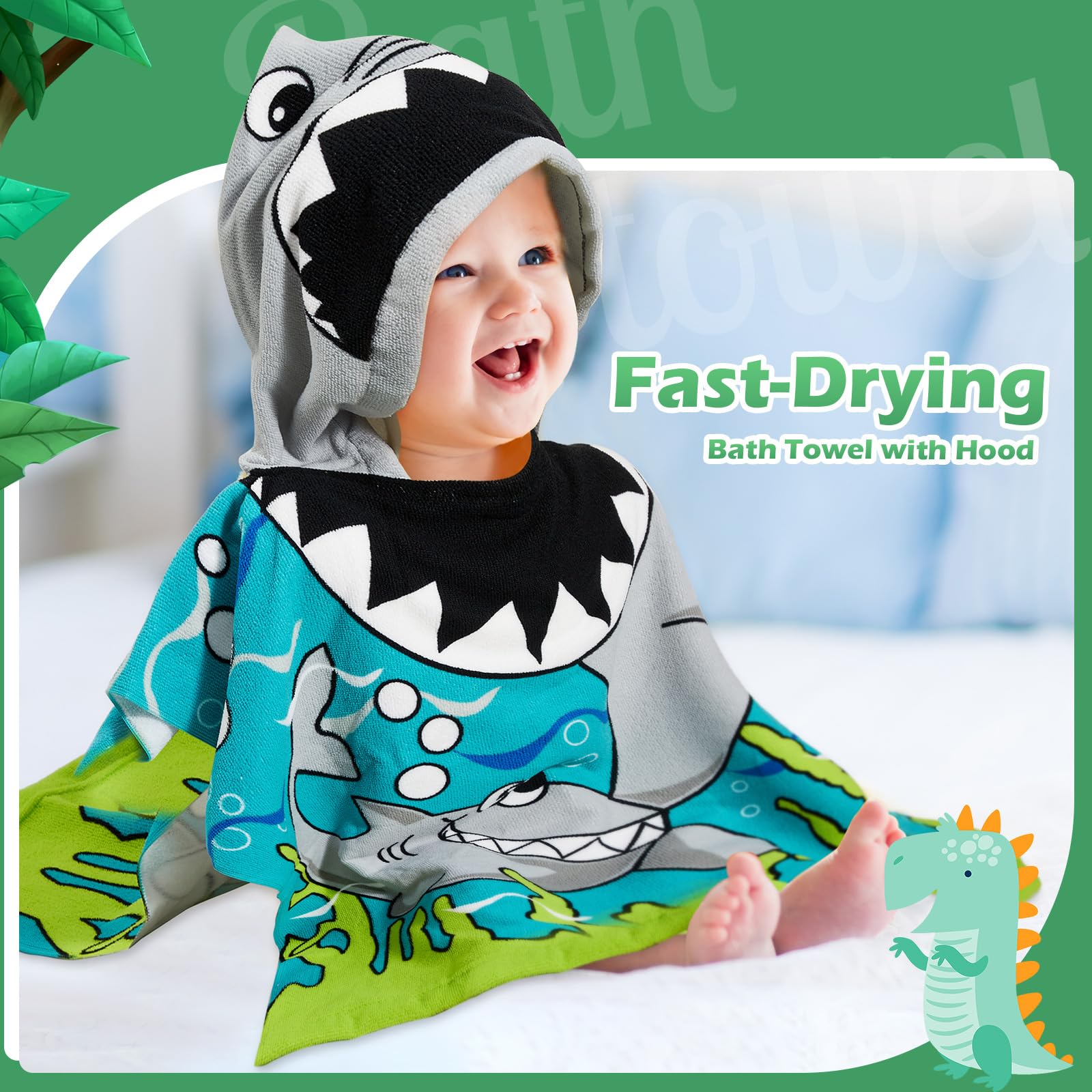 Chumia Strandponcho mit Kapuze, für Kleinkinder, Schwimmbad, Badetücher mit Kapuze, dickere Baumwolle, saugfähig, für Jungen und Mädchen, 150 x 76 cm, 3 Stück