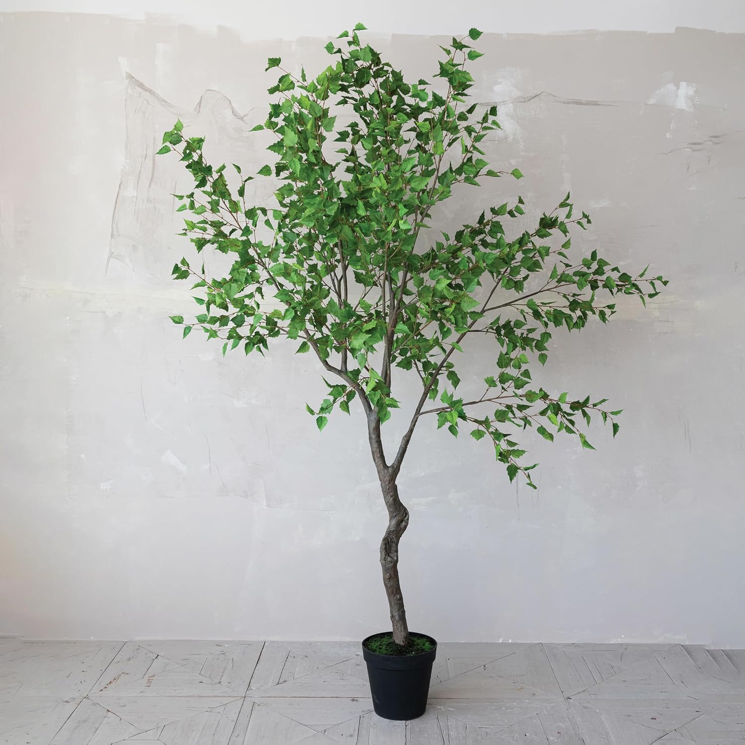 Creative Co-Op Faux Birch Tree in Plastic Pot, Green