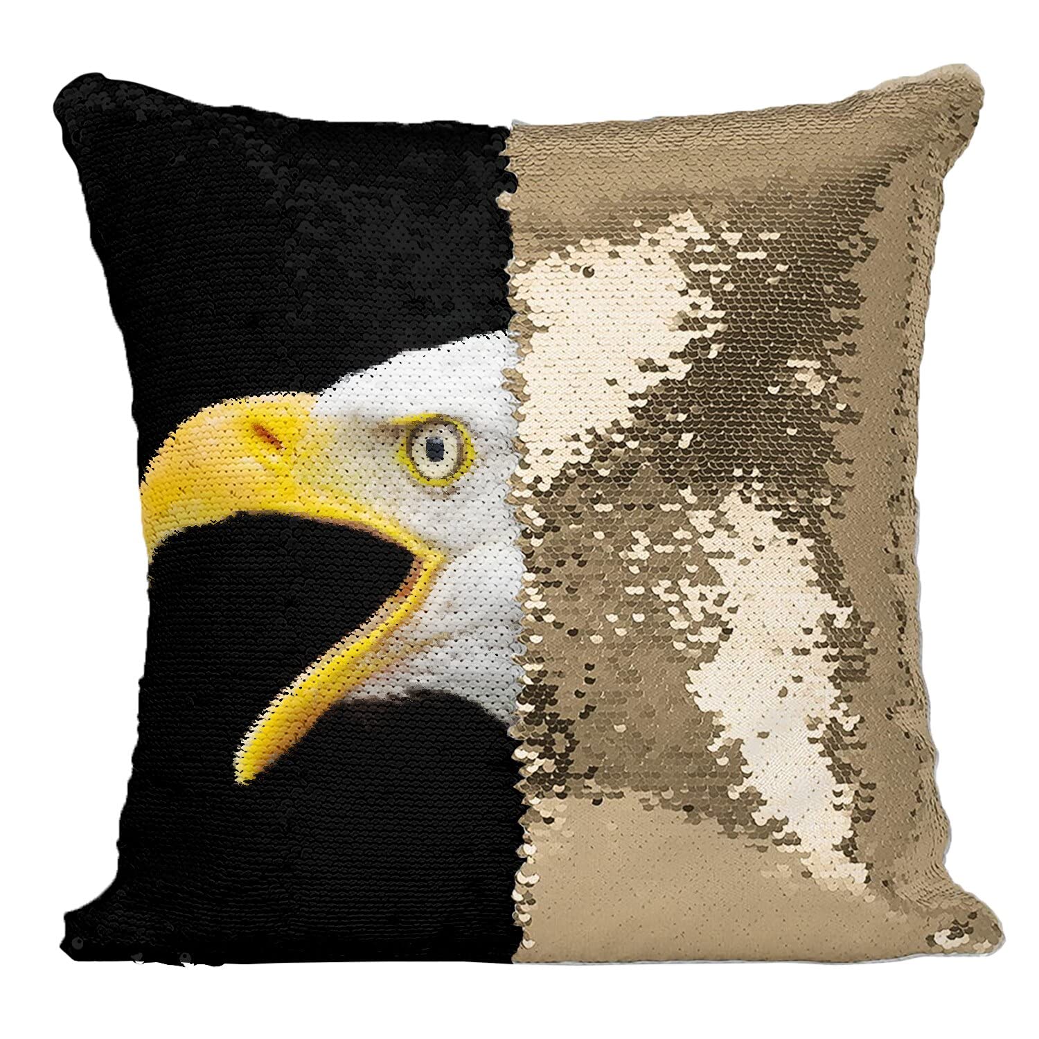 Coussin paillettes doré aigle pygargue cadeau idéal pour passionné