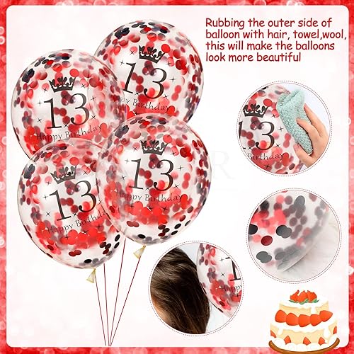 Miniatura 4 de Globos de cumpleaños número 10, 16 globos rojos y negros de feliz cumpleaños número 10, globos de decoración de fiesta de cumpleaños número 10 para