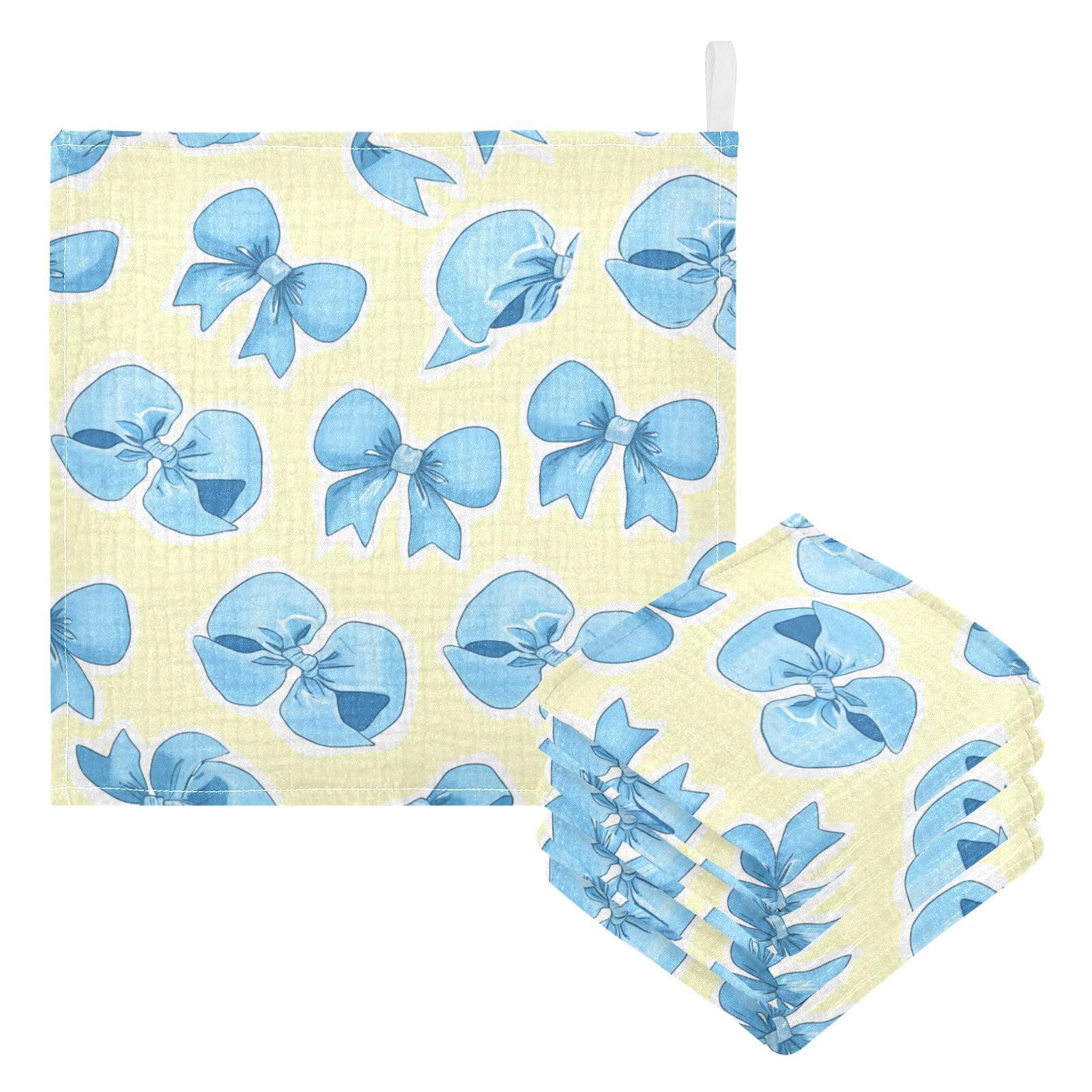 Kigai Blue Ribbon Bow Baby Washcloths,3pcs Ultra Soft Absorbent Towel,Newborn Bath Face Towel, Natural Reusable Baby Wipes for Sensitive Skin, Baby Registry as Shower