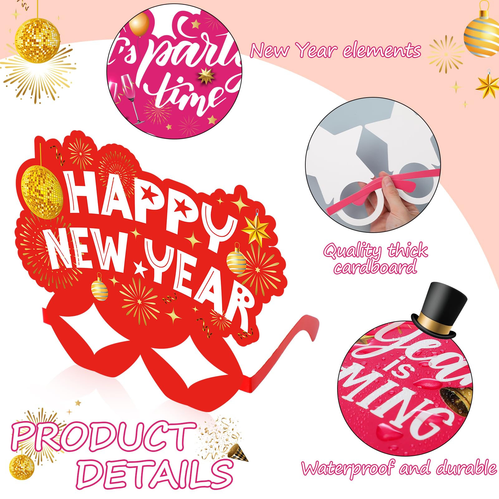 Suilung 24 Pack Happy New Year's Eve Glasses 2026 New Years Party Supplies 2026 Fancy Paper Eyeglasses Eyewear Photo Props Favors Decorations 2026(Colorful,Rainbow Style) - Image 3