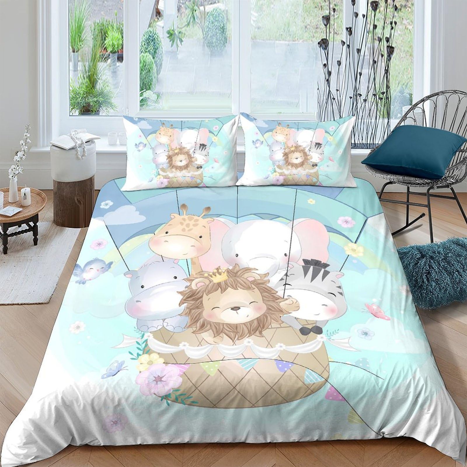 Ctjqhvkz Style-7 3D Printed Cartoon Lion Fitted Sheet Microfiber Soft Animal Balloon Mattress Cover Bedroom Dorm Decor Single（135X200cm）
