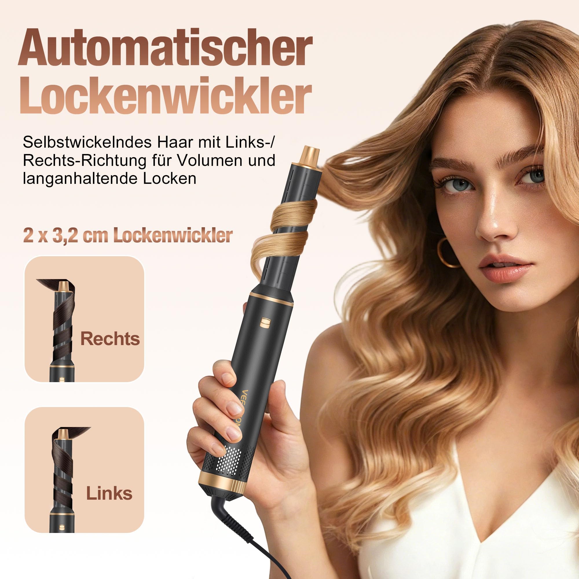 Zestaw 5 w 1 Airstyler | szczotka rotacyjna suszarka do włosów z 3 poziomami temperatury i funkcją jonizacji | do loków, prostowania, objętości i szybkiego suszenia