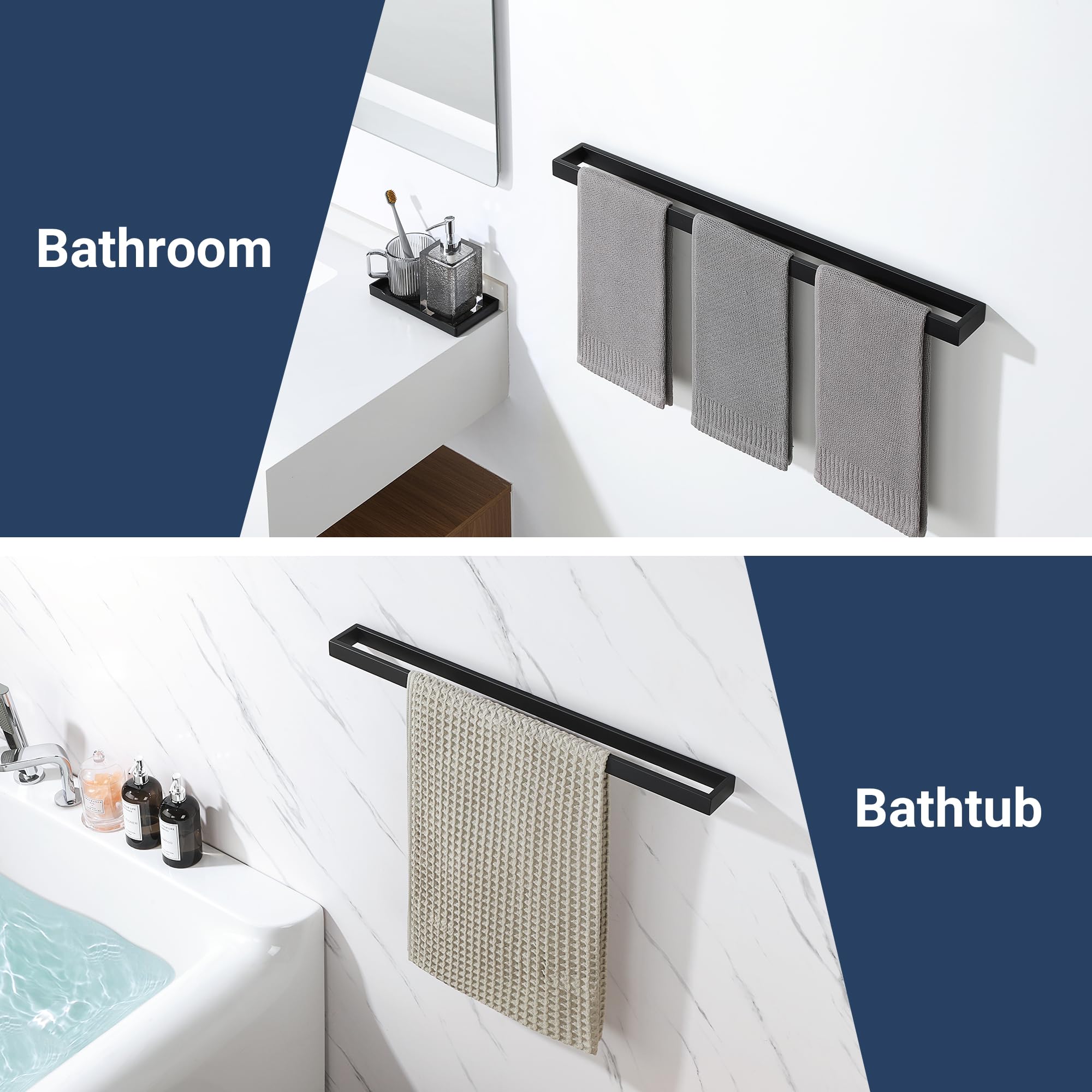SAYAYO Handdoekhouder, zwart, 70 cm, handdoekhouder voor badkamer en keuken, handdoekstandaard, gastendoekjeshouder, wandmontage, roestvrij staal