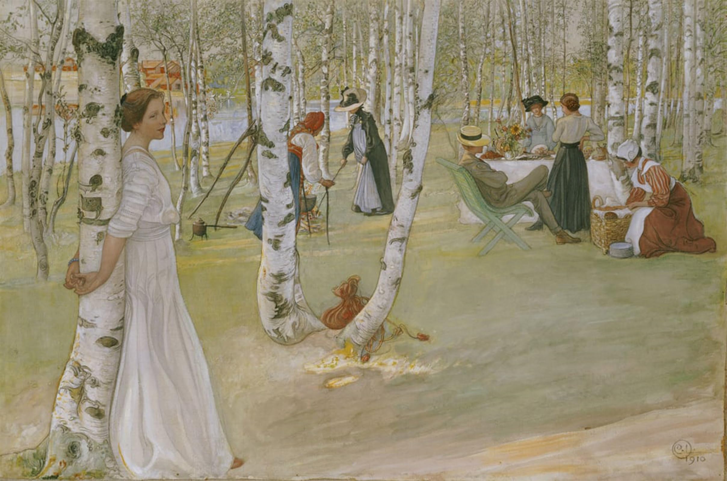 Serendipitp No Frame Vintage Wall Art Canvas Nordic Poster Canvas Print Picture Breakfast In The Open, By Carl Larsson Wall Art Poster For Home Decor 60X90cm