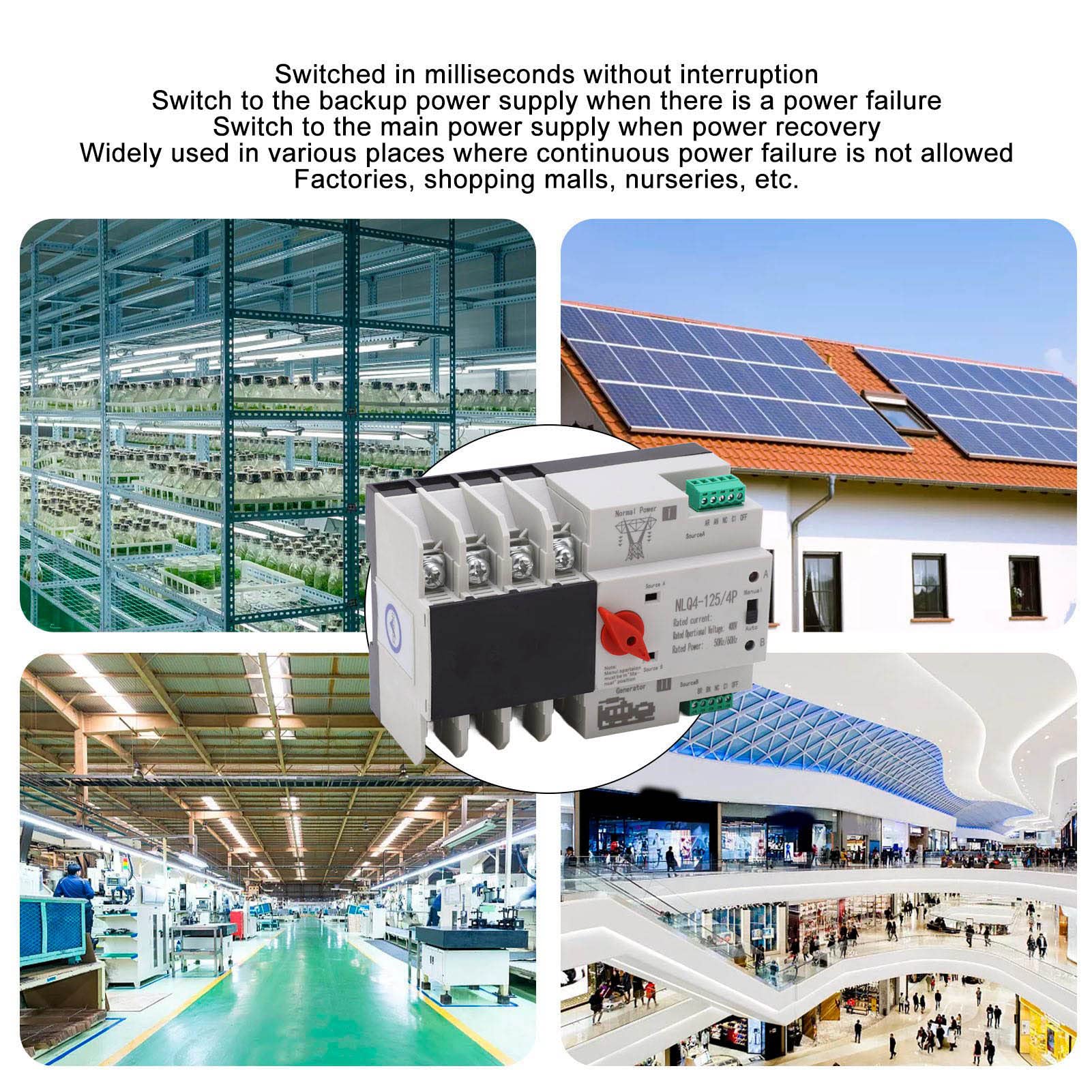 Dual Power Automatischer Transferschalter ATS 400V 4P 100A Hutschiene Notstrom Netzumschalter