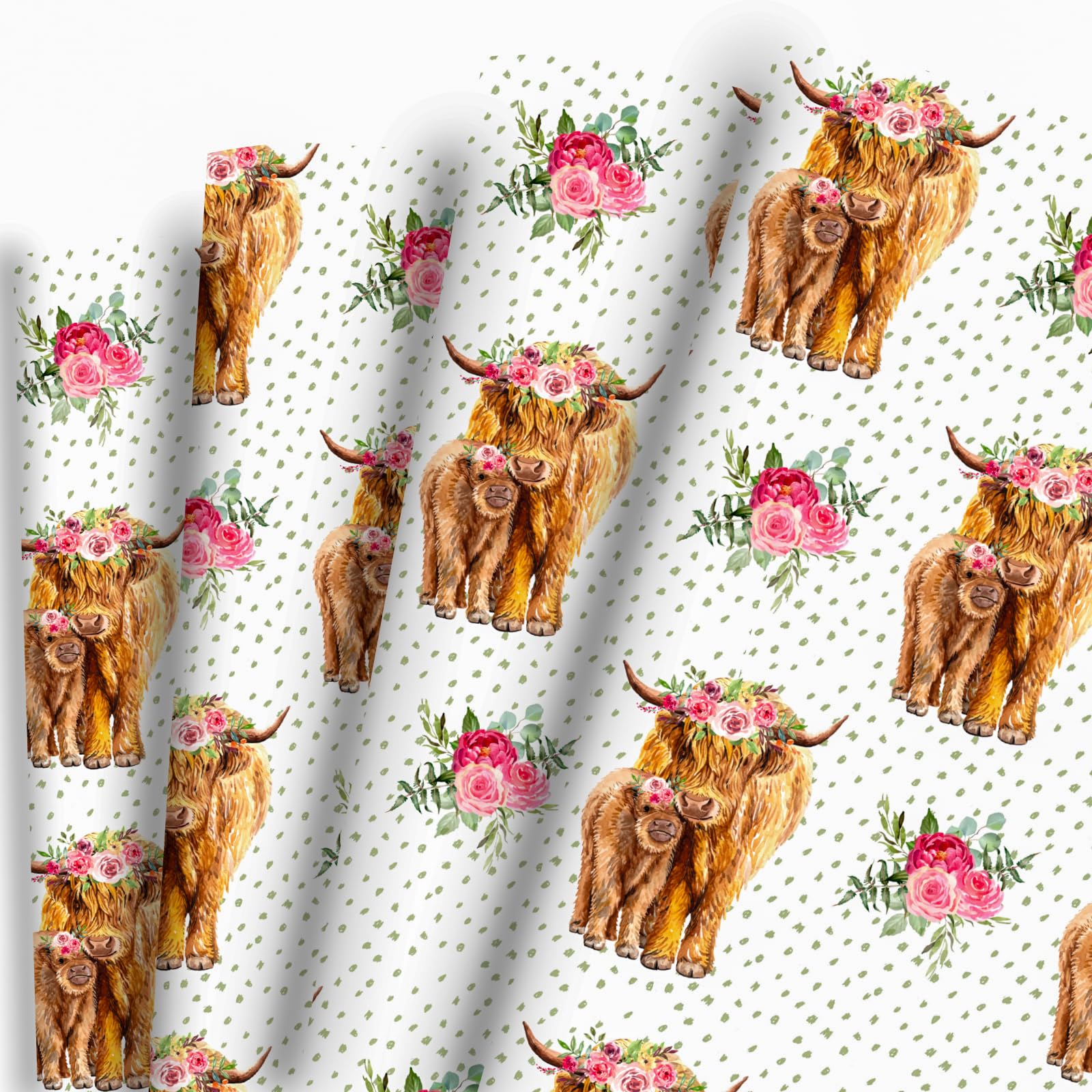 Floral Highland Cow Wrapping Boho Style for Women Girls Baby - Cute Cow Gift Wrap Great for Baby Shower Birthday Wedding Christmas - 20 x 28 Inch Per Sheet，6 Sheet