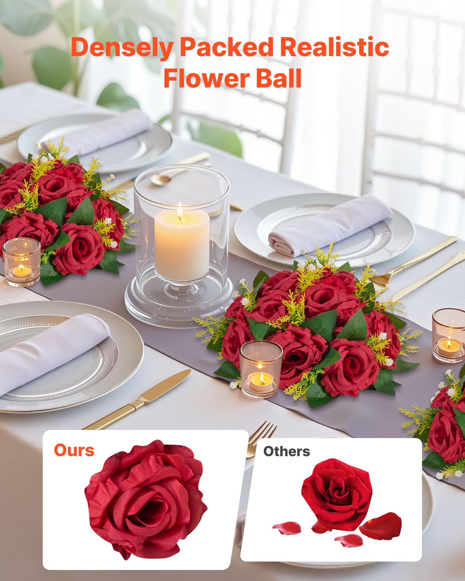 VEVOR Bouquet di Fiori Artificiali, 10 Pezzi, Diametro 24 cm, Centrotavola di Rose per Matrimonio, Composizioni Floreali Finte per Cerimonie, Ricevimenti, Decorazioni per Esterni, Rossa