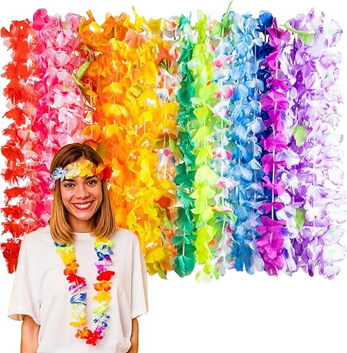 OHOME Luau Party Decorations - 24 Pack Leis for Luau Party | Hawaiian Decorations Supplies Favors Flower Necklace for Adults Tropical Beach Aloha Summer Pool Tiki Bar Birthday Themed Decor Outfits