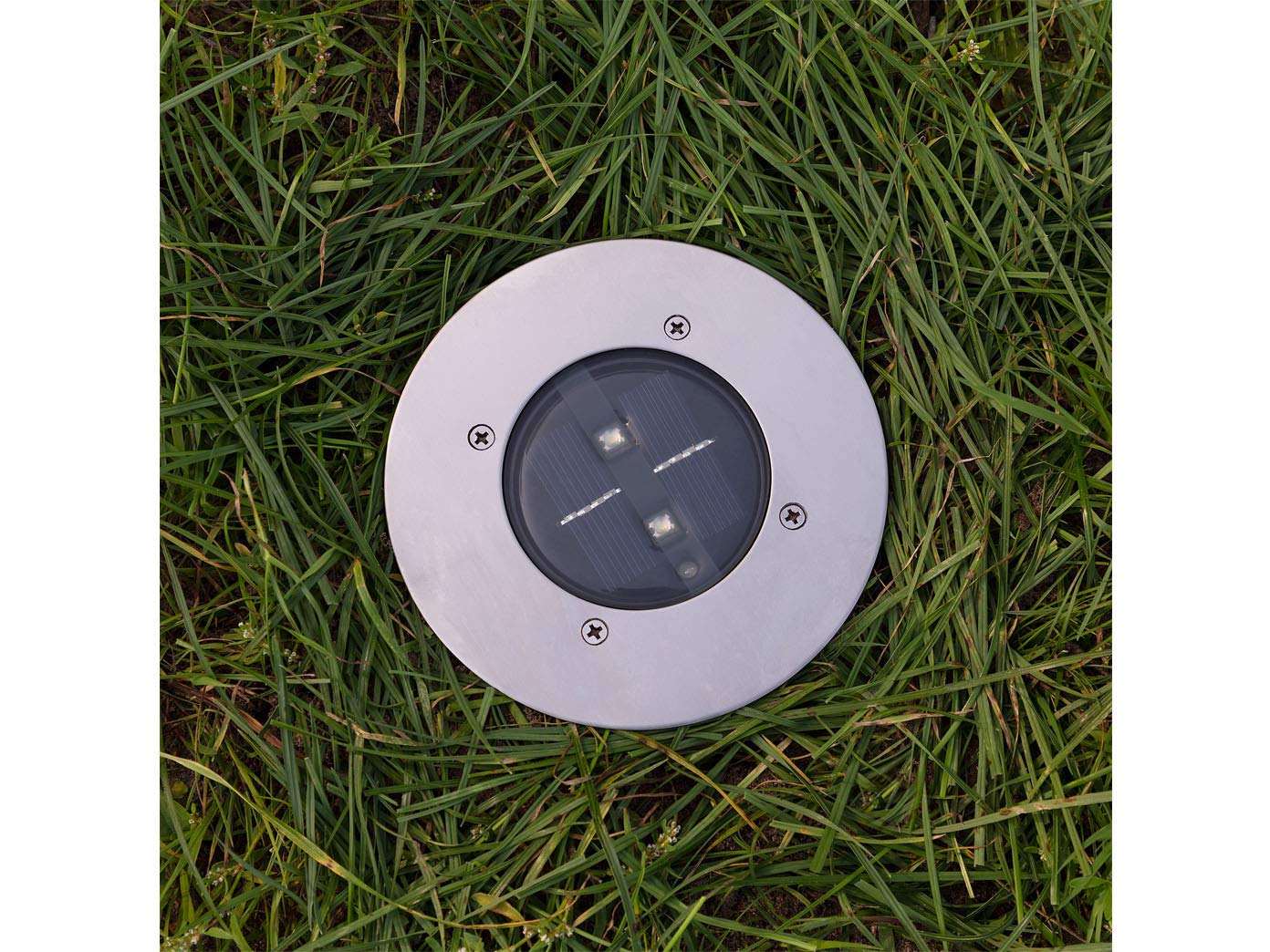 Set di 8 faretti LED a energia solare, rotondi, in acciaio inox/vetro, per esterni