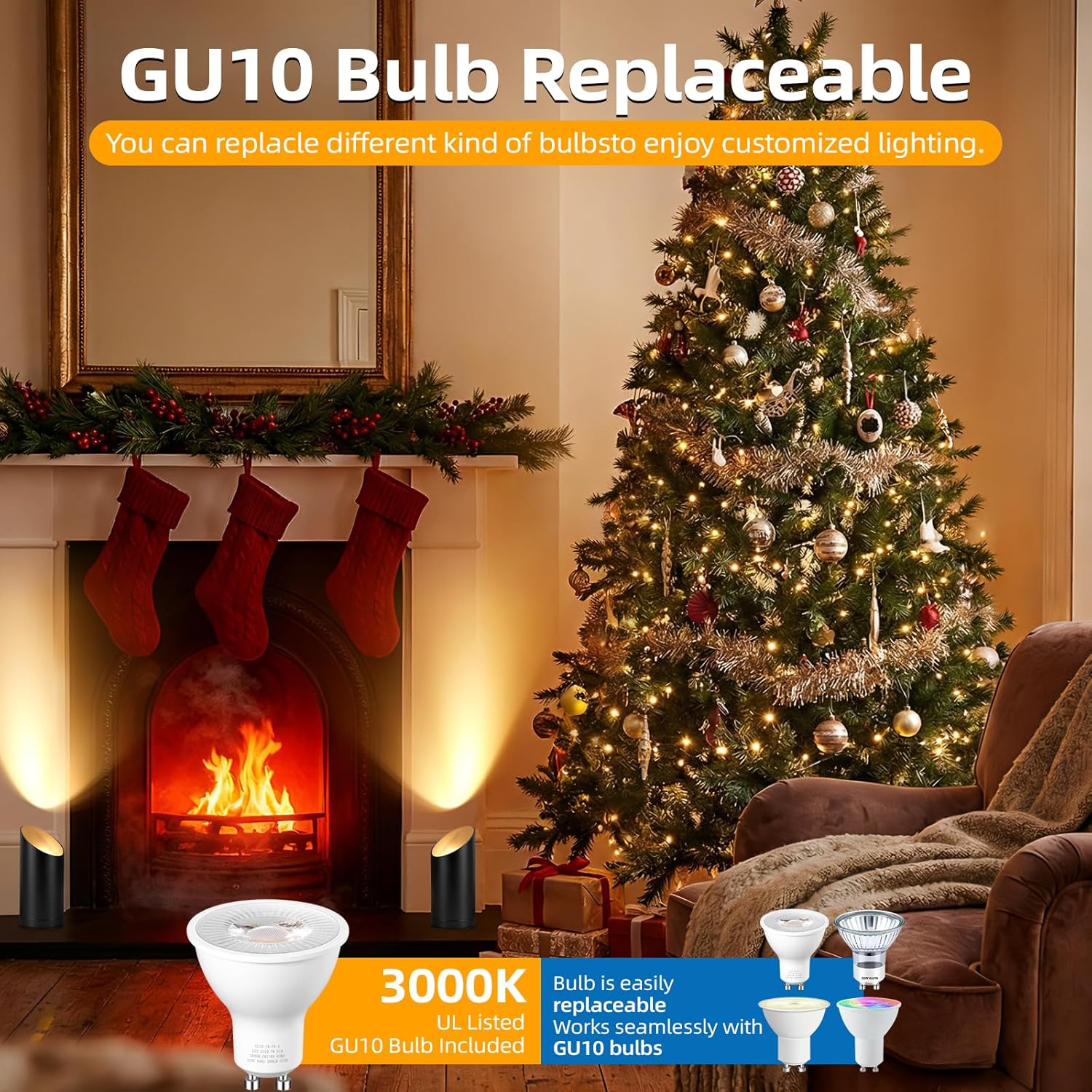 2 Pack Uplighting Indoor Floor Can Lights,7W LED Up Lights with 3000K GU10 Bulbs, Spot Lights with 5.9 FT Plug Cord & Foot Switch,Ideal for Indoor Corners, Sofas, Plants, and Wall Art