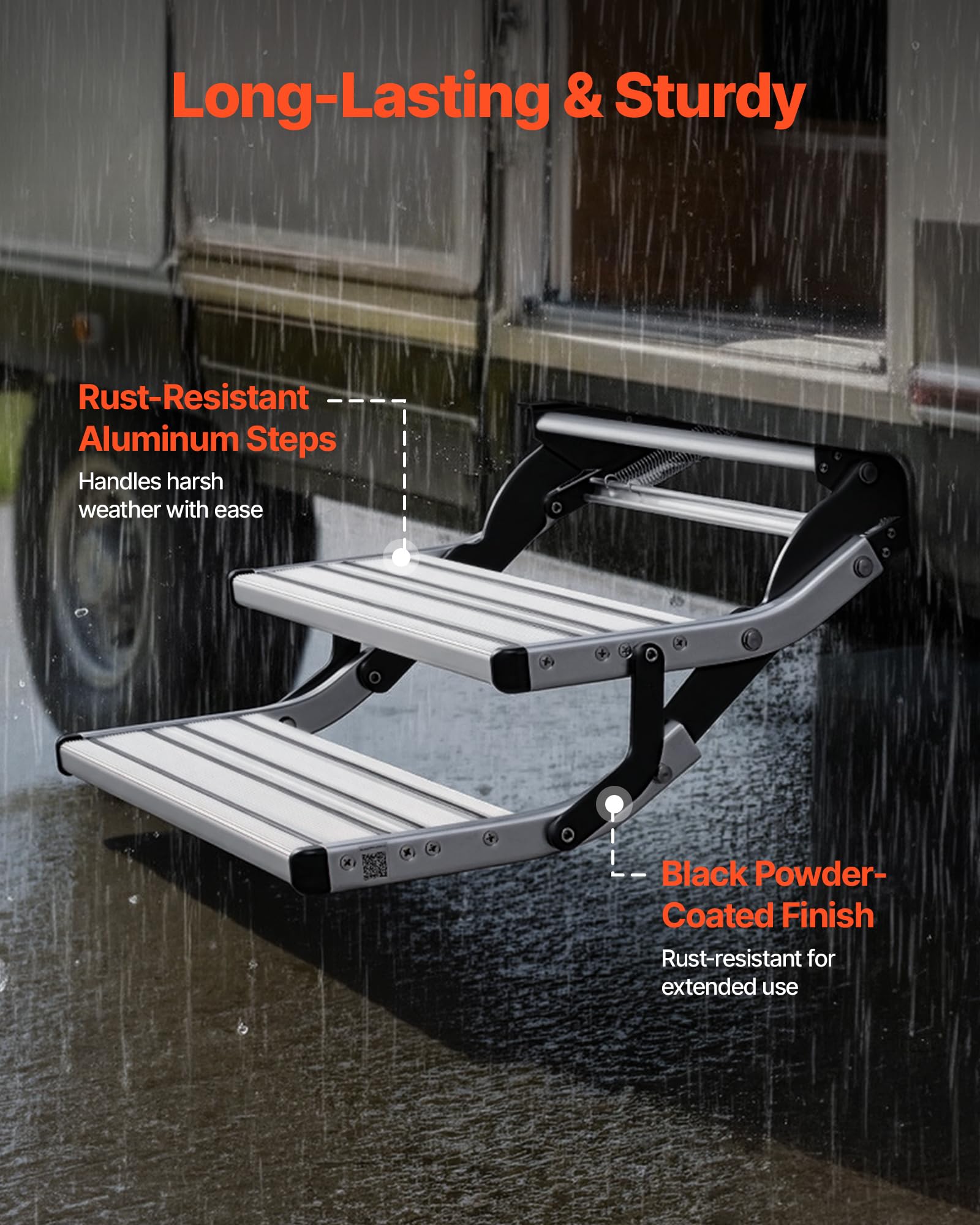 VEVOR Escalón para Autocaravana Manual de 2 Peldaños, Escalera Plegable Retráctil Carga de 199,58 kg, con Estructura de Acero y Escalones de Aleación de Aluminio, para Caravana, Remolque de Viaje
