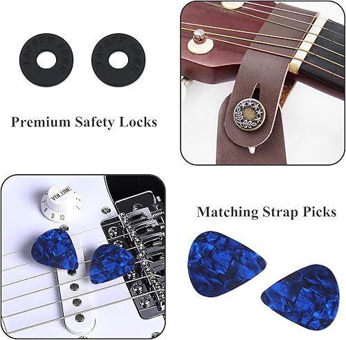 Miniatura 4 de LIZIMANDU Correa ajustable para guitarra, incluye 2 cerraduras de correa, 2 púas a juego, 1 soporte para púas y 1 botón de correa de cuero (1 talla