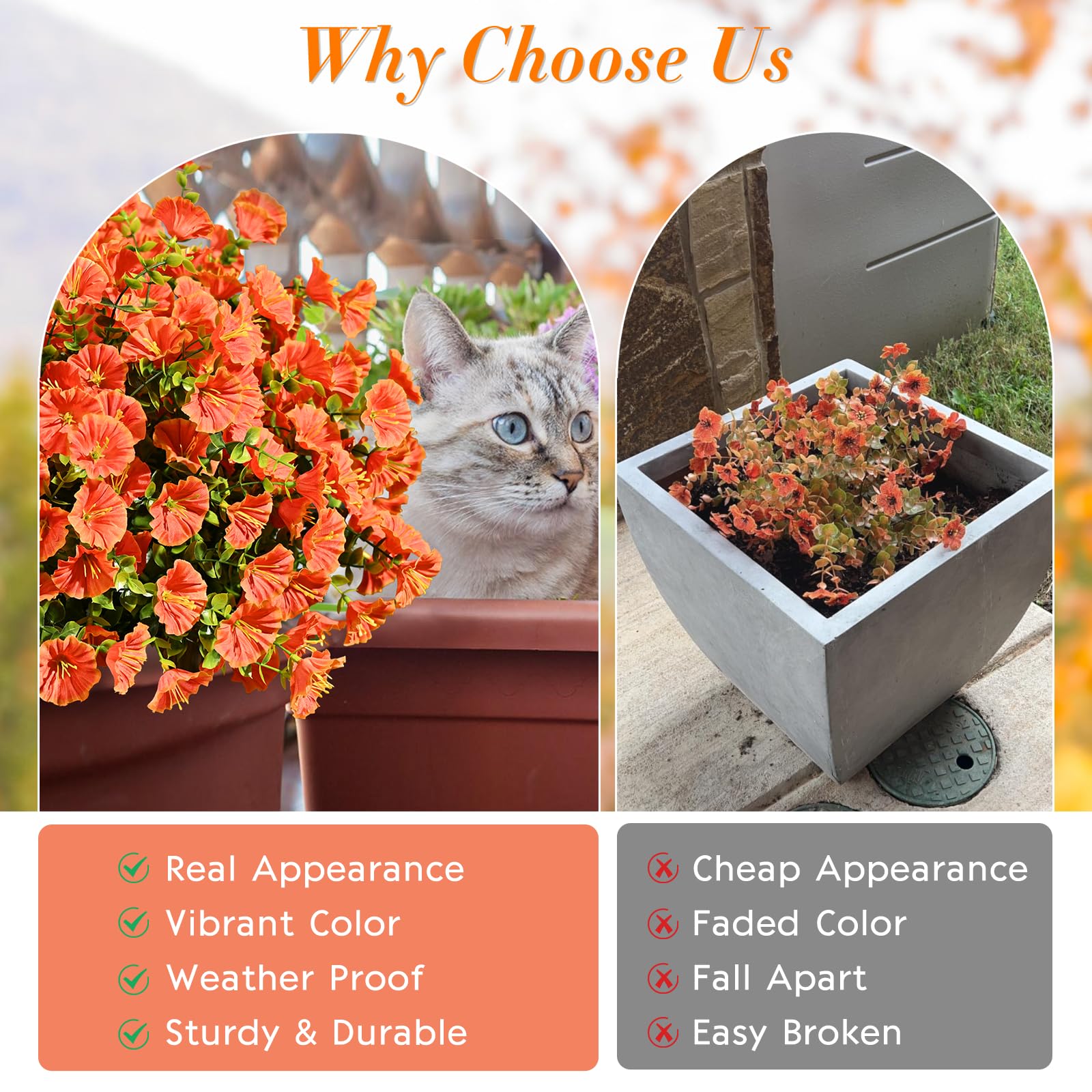 Waipfaru Fiori autunnali artificiali per decorazione, 36 fasci di fiori finti autunnali, petunie artificiali resistenti ai raggi UV, per esterni, decorazione per la casa, portico, vaso non incluso