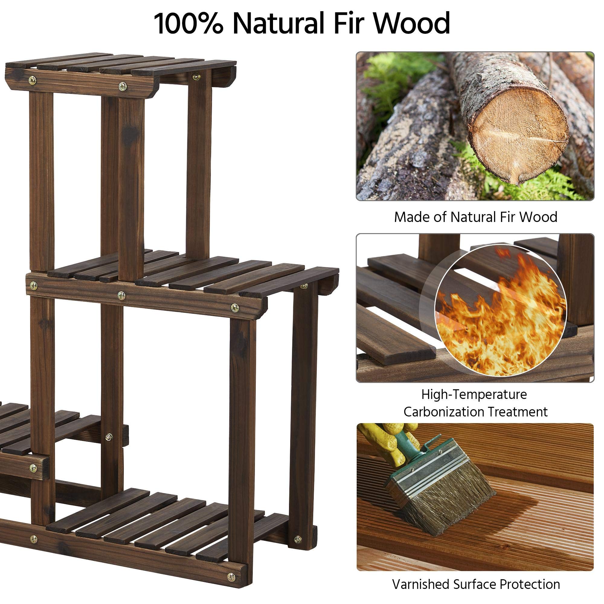 Yaheetech Blumenregal aus Holz, Pflanzenregal Balkon, Pflanzentreppe mehrstöckig, Blumentreppe 4 Ebenen, Holzregal 95 x 25 x 73 cm