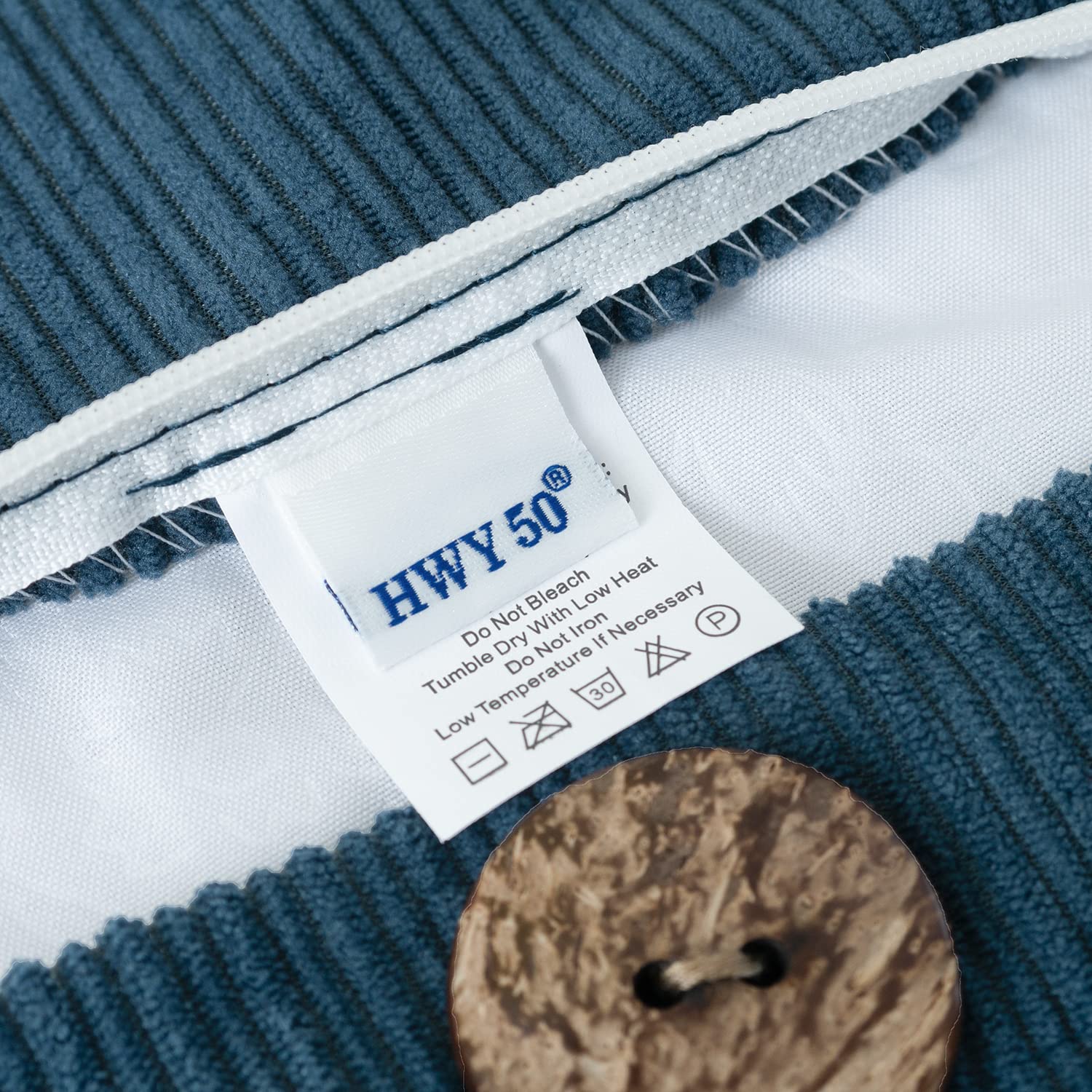 HWY 50 Blue Chenille Cushion Covers 30cm x 50cm (12"x20") with Triple Buttons, Set of 2 - Image 2