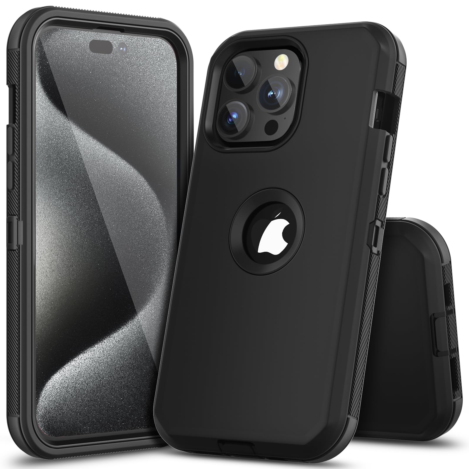 COOYA for iPhone 15 Pro Max Case Full Body Drop Protection Rugged Case Shockproof 3-Layer Heavy Duty Hybrid Non-Slip Rubber Phone Cover Front Bumper