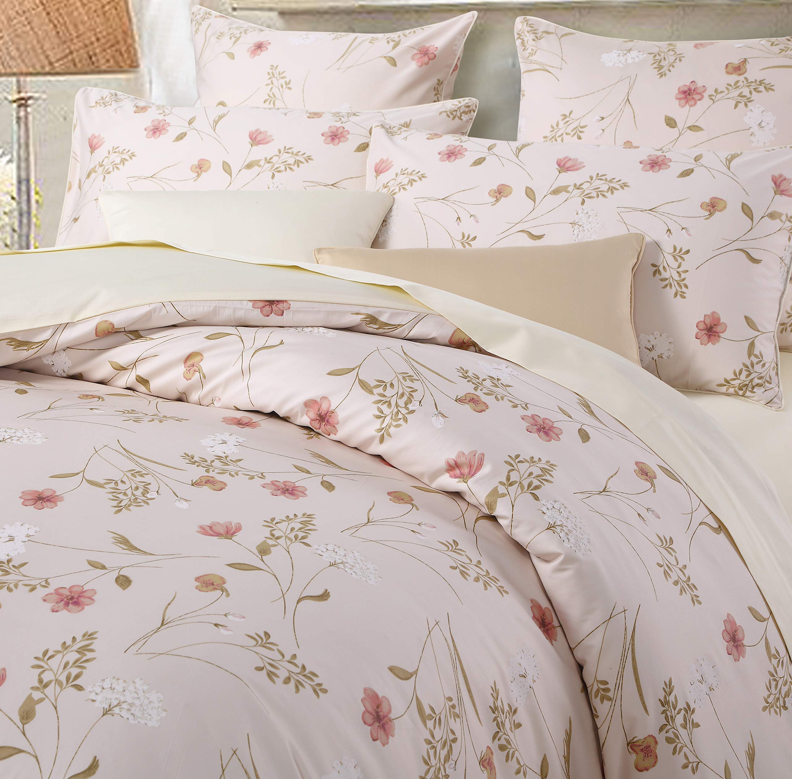 USTIDE King Duvet Cover Set 100% Egyptian Cotton Rustic Pink Floral Bedding Set 3 Pieces Girls Duvet Set(1Duvet Cover&2Pillowcases)