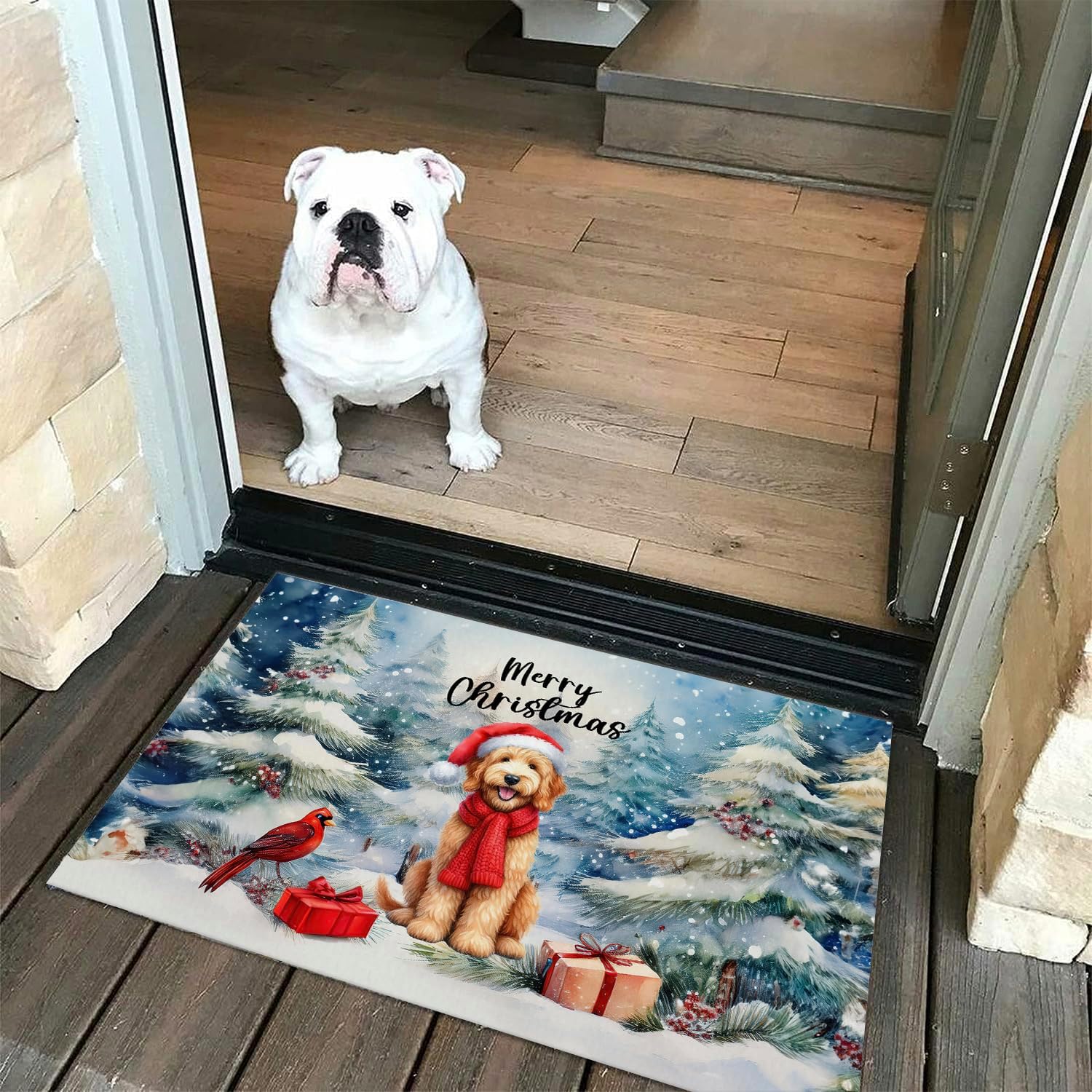 Merry Christmas Goldendoodle Enjoys Woofmas Winter Xmas Holiday Doormat Doodle Dog Lover Gifts Idea Indoor Outdoor Welcome Mat - 022