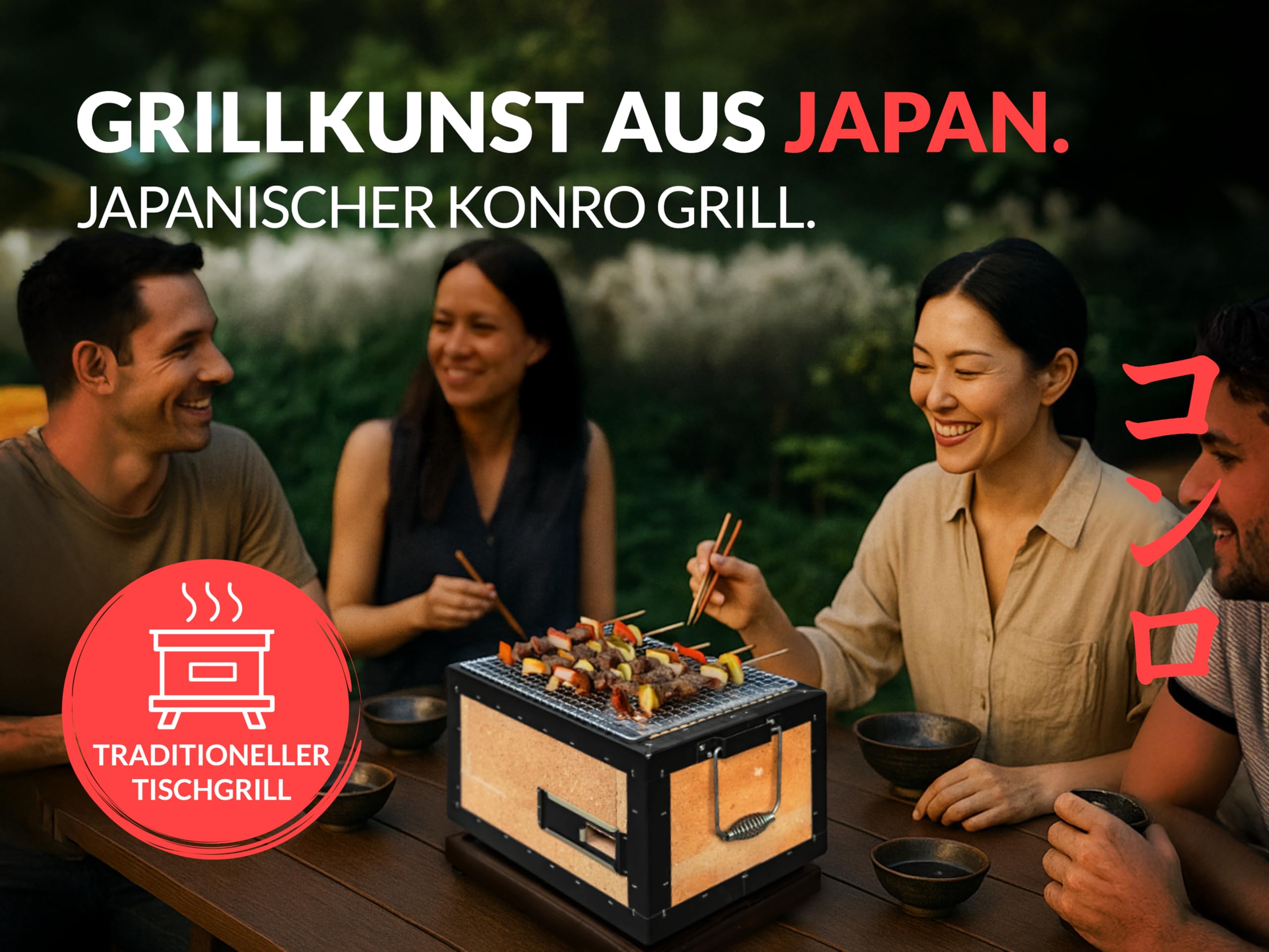 Konro Grill – traditioneller japanischer Holzkohlegrill aus natürlichem Diatomit Sedimentgestein – ideal für Yakitori & Yakiniku – kompakter Tischgrill – handgefertigt in Japan - Mittel (54x23x20cm)