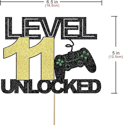 Miniatura 2 de Decoración oficial de pastel desbloqueado de nivel 11 para adolescentes, decoración de pastel de cumpleaños número 11, controlador de videojuegos,