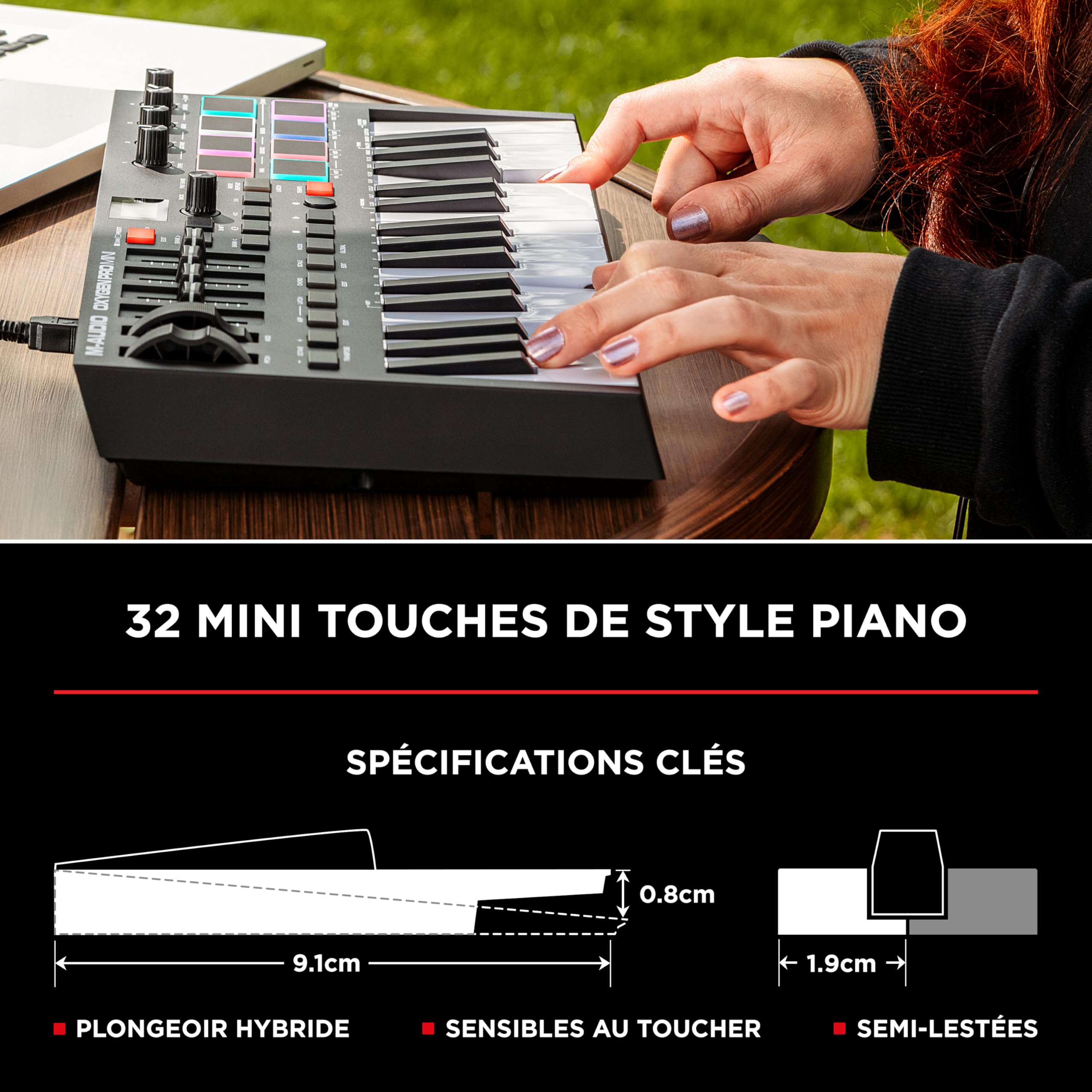 M-AUDIO Oxygen Pro Mini clavier contrôleur MIDI USB 32 touches avec Beat Pads, faders assignables, NKS Integration