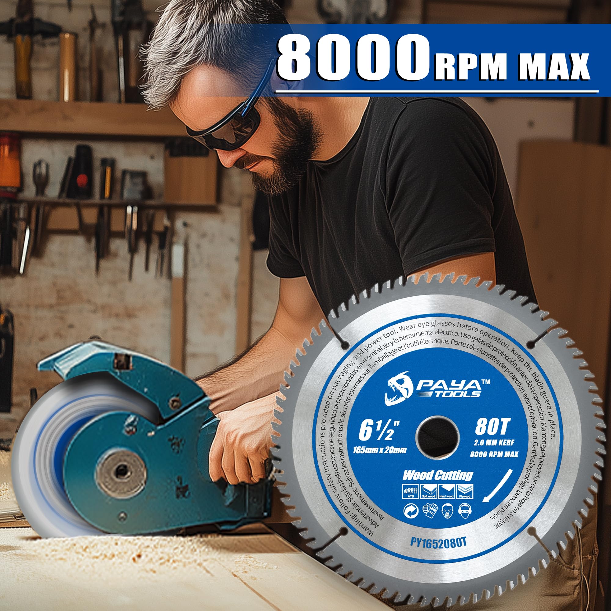 PAYA TCT Kreissägeblatt Ø 165 mm x 20 mm 80 Zähne Kreissäge Zubehör Sägen Heimwerken Schneiden Brennholz Für Paletten, Holz etc. PY1652080T TÜV Rheinland Tested and Certified