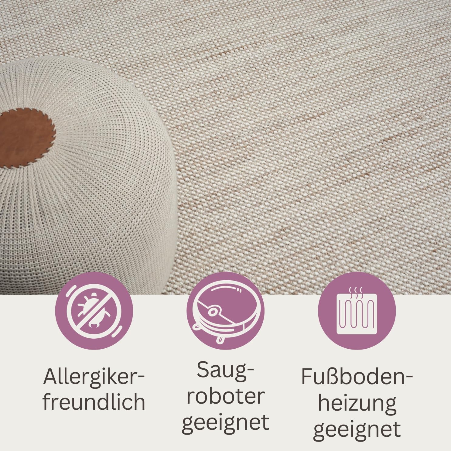 MY-RUG Teppich Wohnzimmer 200x290 cm - Sisal-Look Beige Boho Schlafzimmer