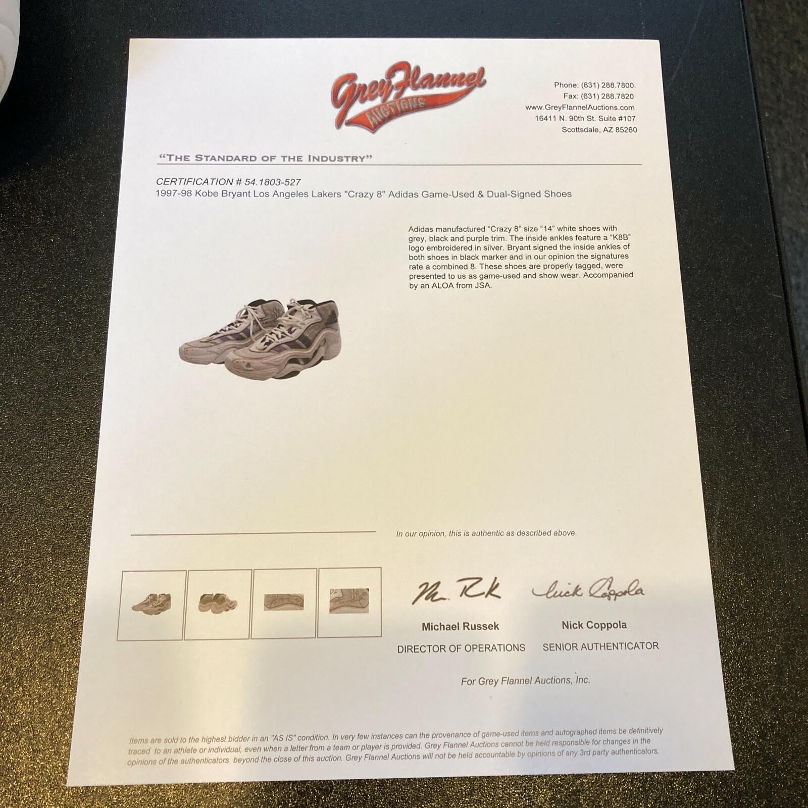 Amazon.com: 1997-98 Kobe Bryant Game Used Signed Crazy 8 Adidas