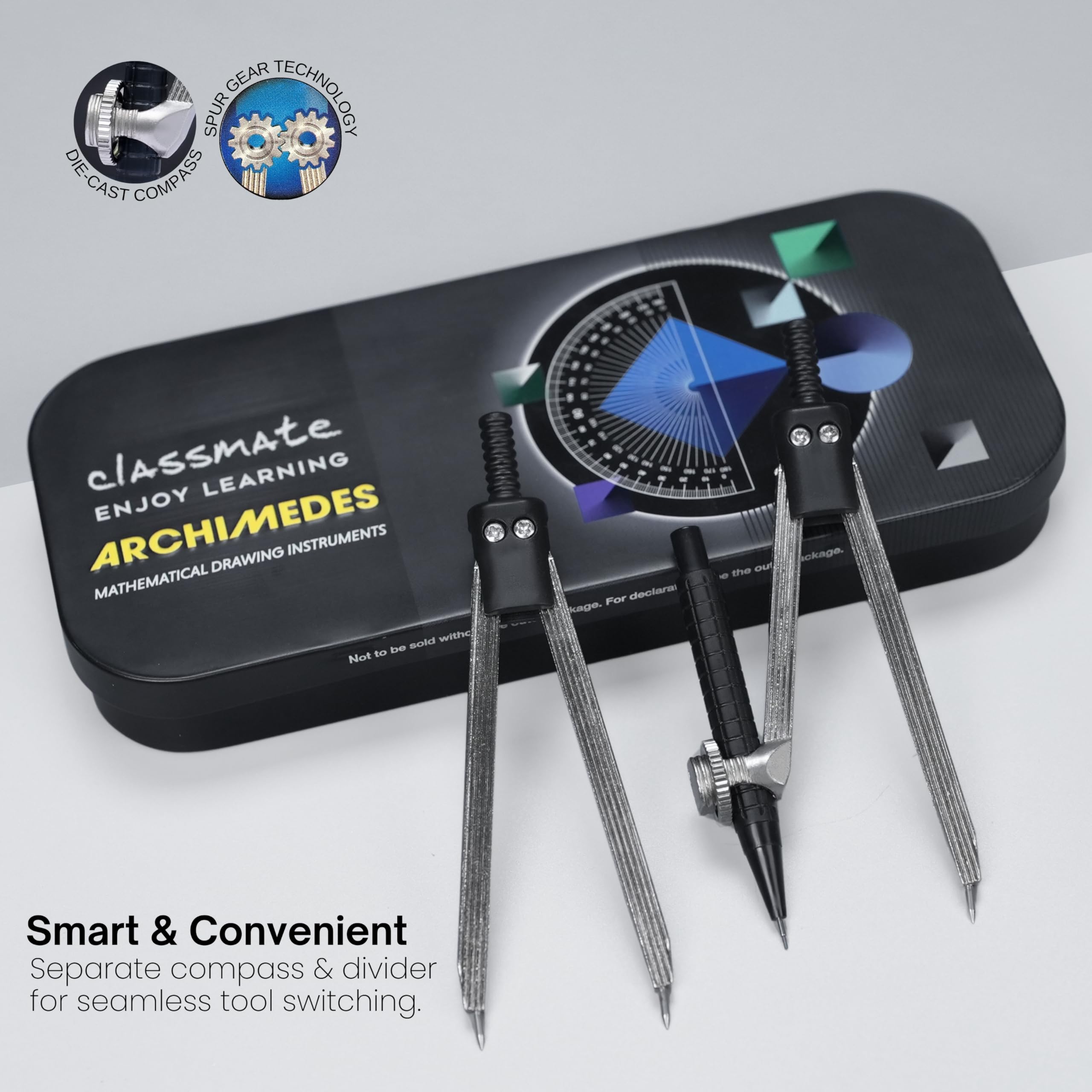 Classmate Archimedes Geometry Box | Die- Cast Compass | Mechanical Pencil | Double sided tray — Amazon image 4