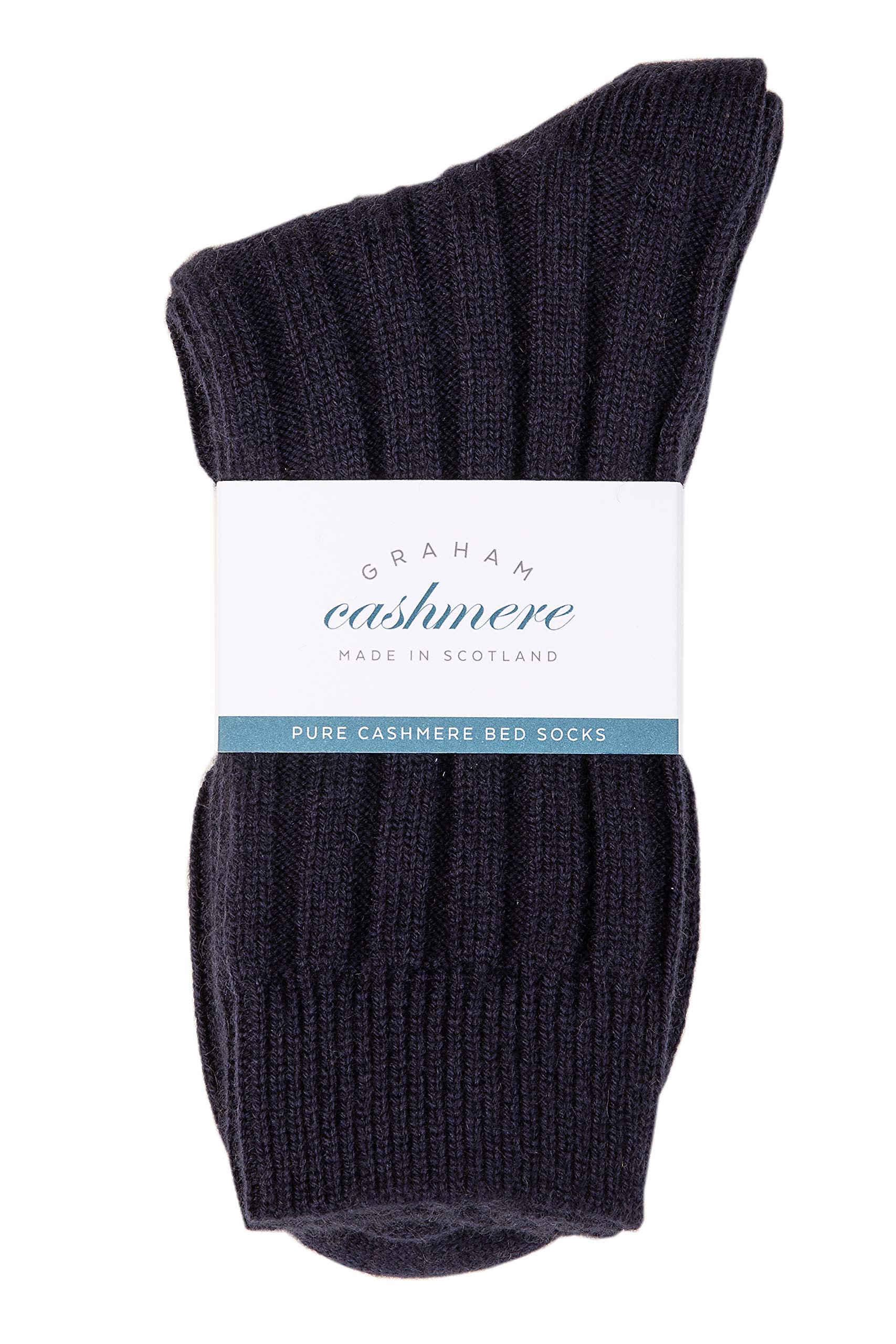 Graham Cashmere - Mens Pure Cashmere Bed Socks - Made in Scotland - Gift Boxed (Navy)