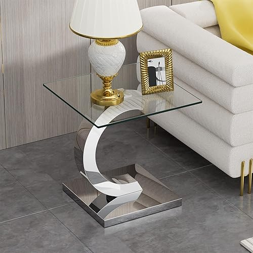 Miniatura 40 de Mesa consola de cristal dorado de lujo moderna de 55 pulgadas, mesa de entrada delgada con base de acero inoxidable brillante con espejo Consola