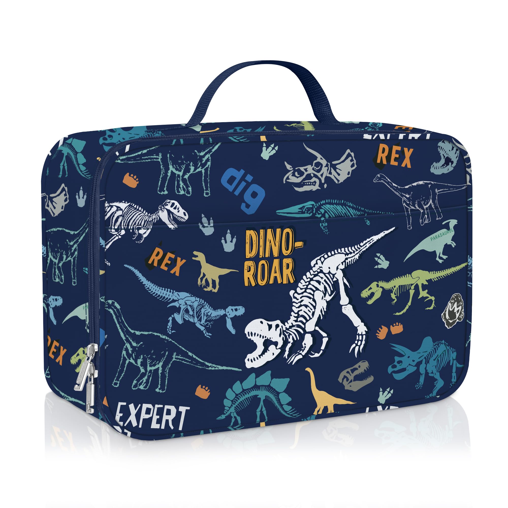 Clastyle Dinosaurier Isolierte Lunchtasche Kinder Klein Kühltasche Vulkan für Jungen Mädchen Wasserdichte Lunch Bag für Picknick Schulen, Blau Fossilien